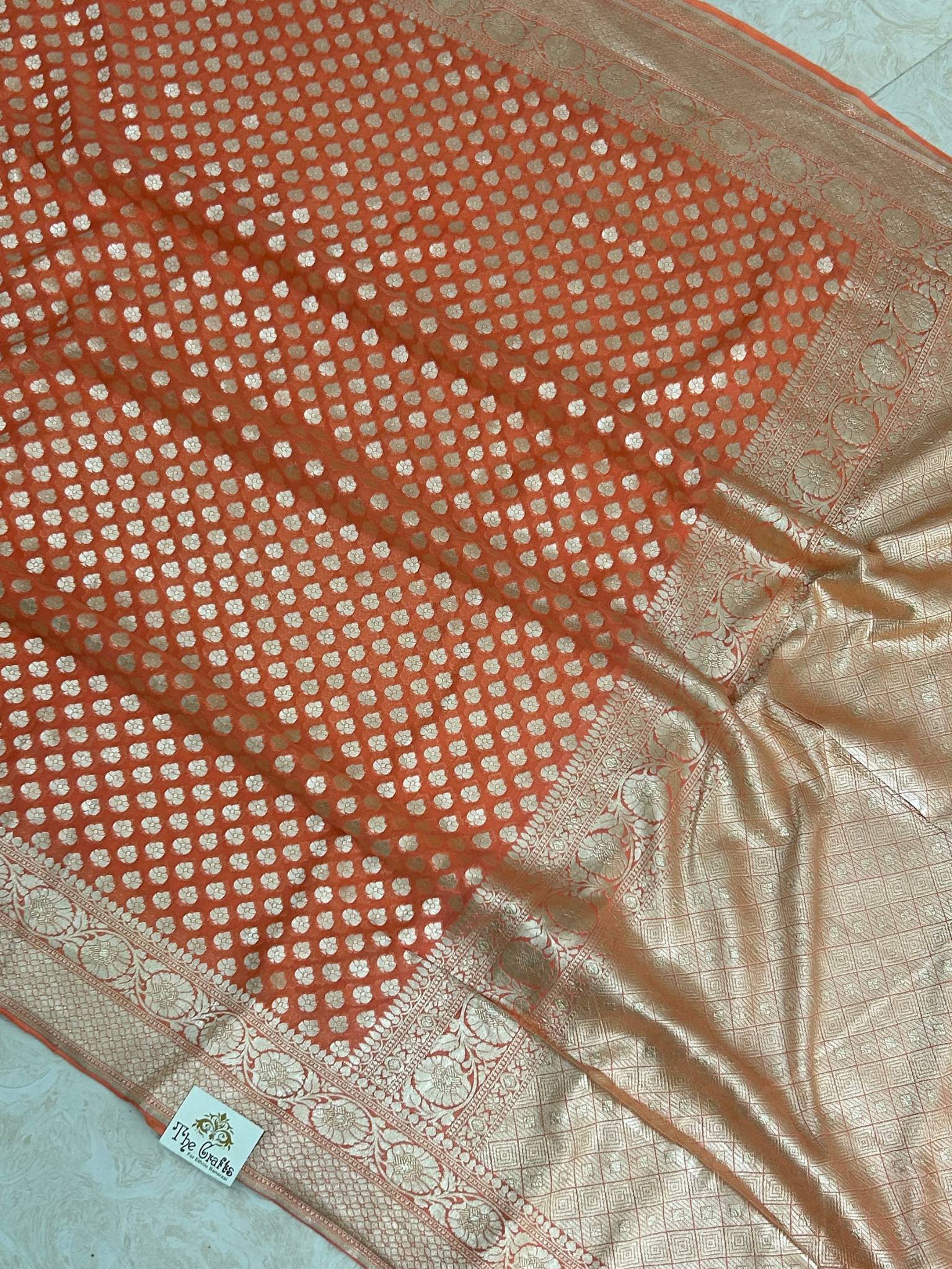 Khaddi Georgette Handloom Banarasi Saree - Water Zari