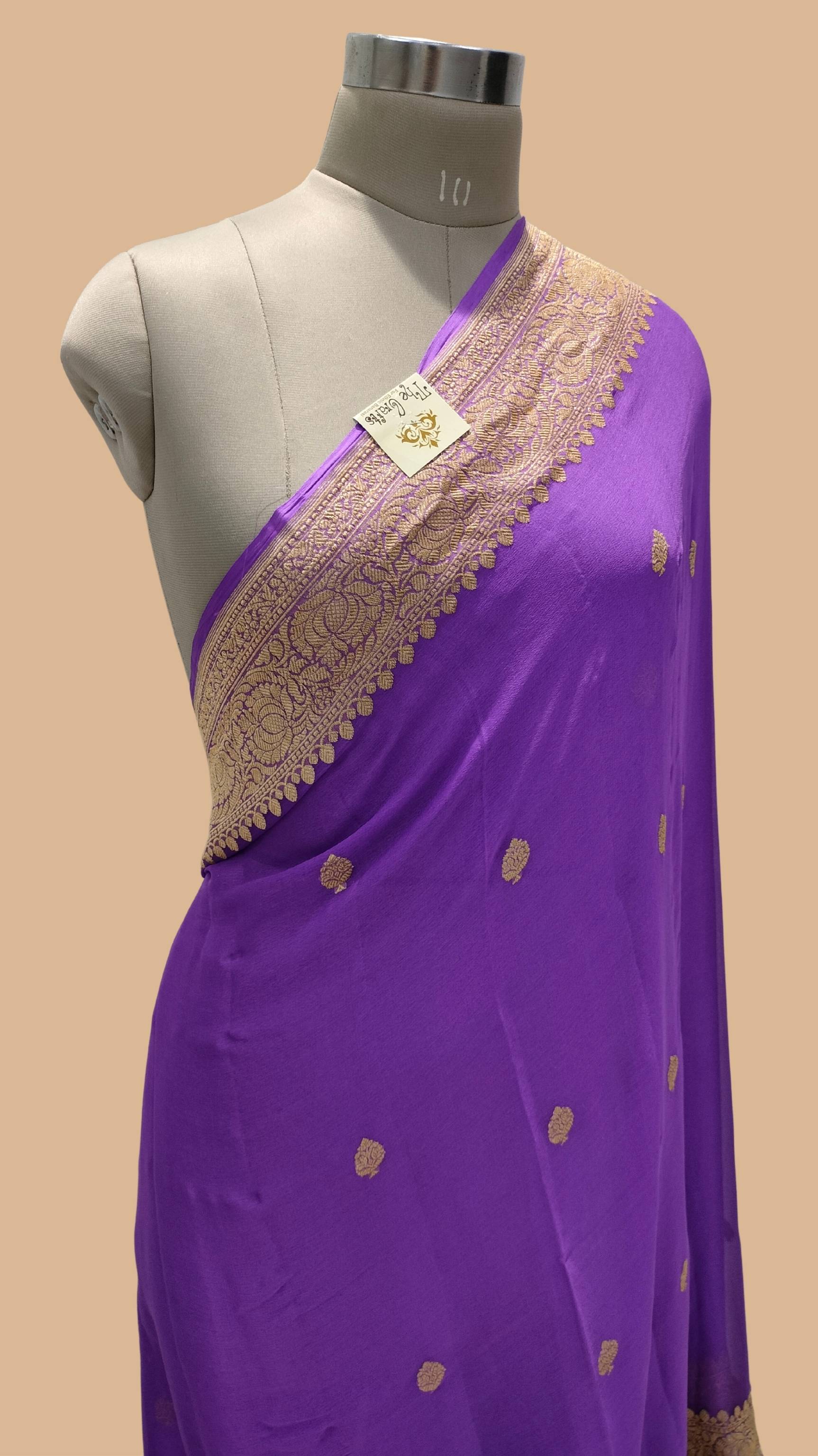 Pure Georgette Handloom Banarasi Saree - Gold Zari