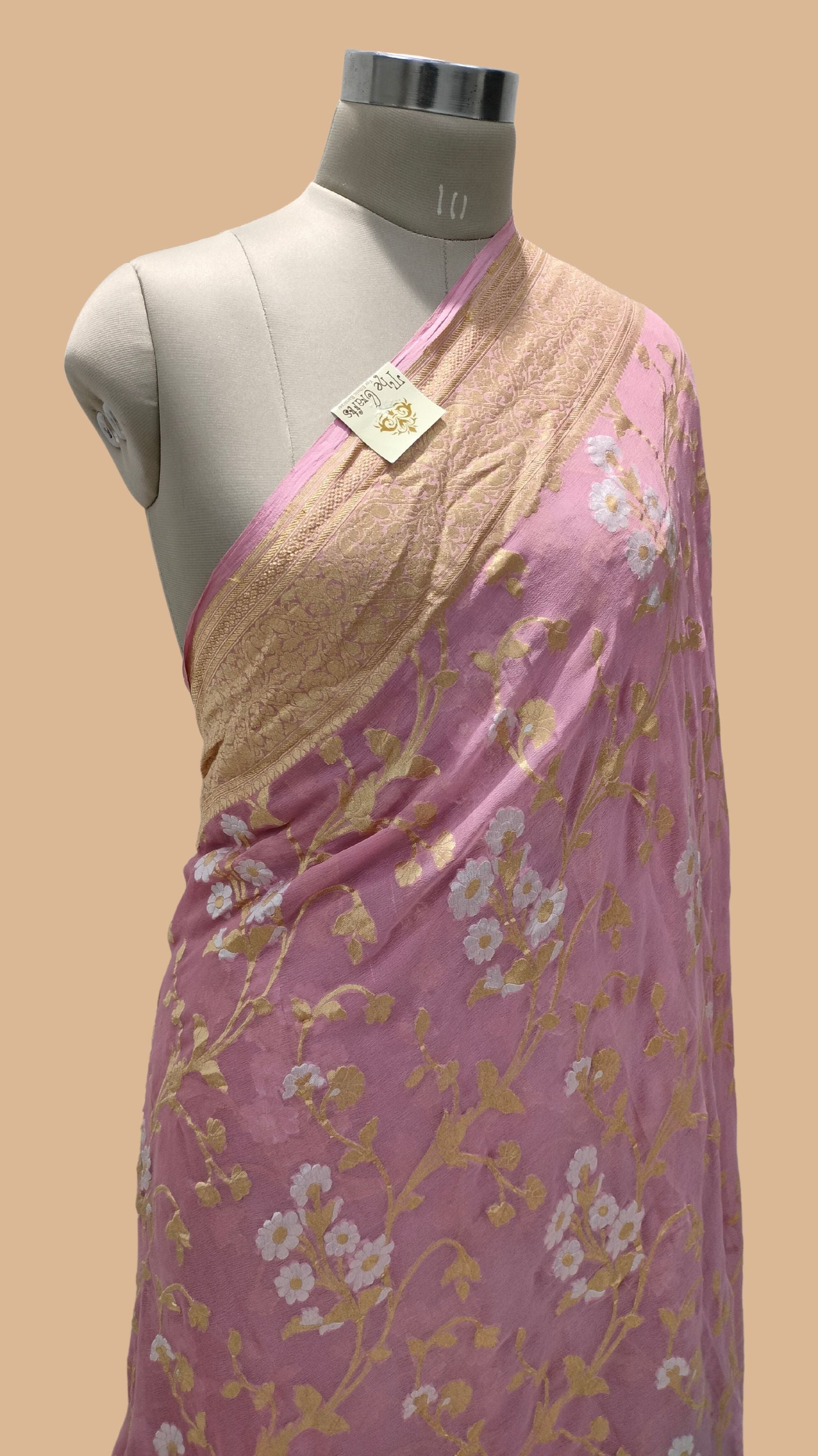 Khaddi Georgette Handloom Banarasi Saree - With sona roopa jaal work