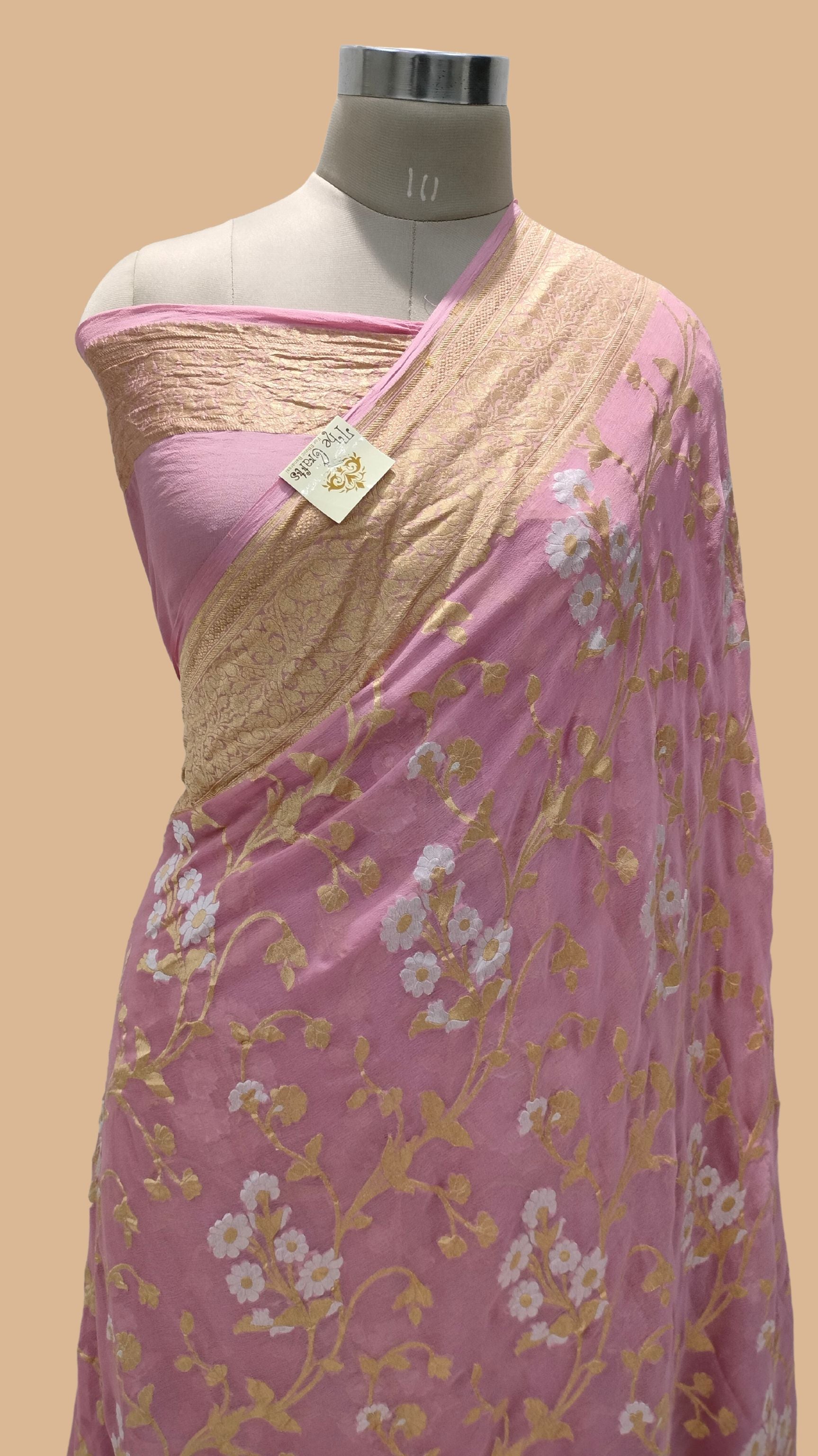 Khaddi Georgette Handloom Banarasi Saree - With sona roopa jaal work