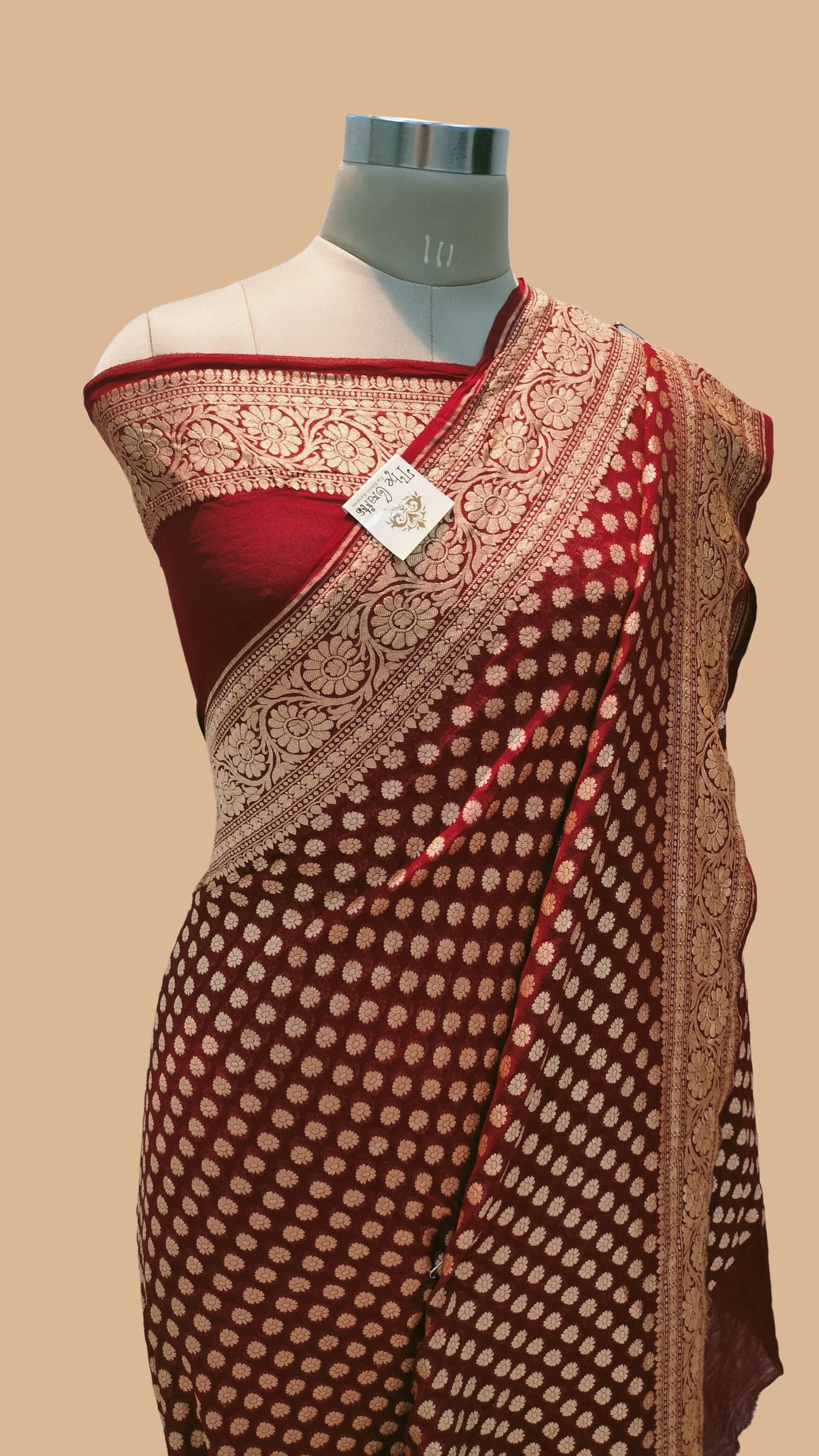 Khaddi Georgette Banarasi Saree - Gold Zari