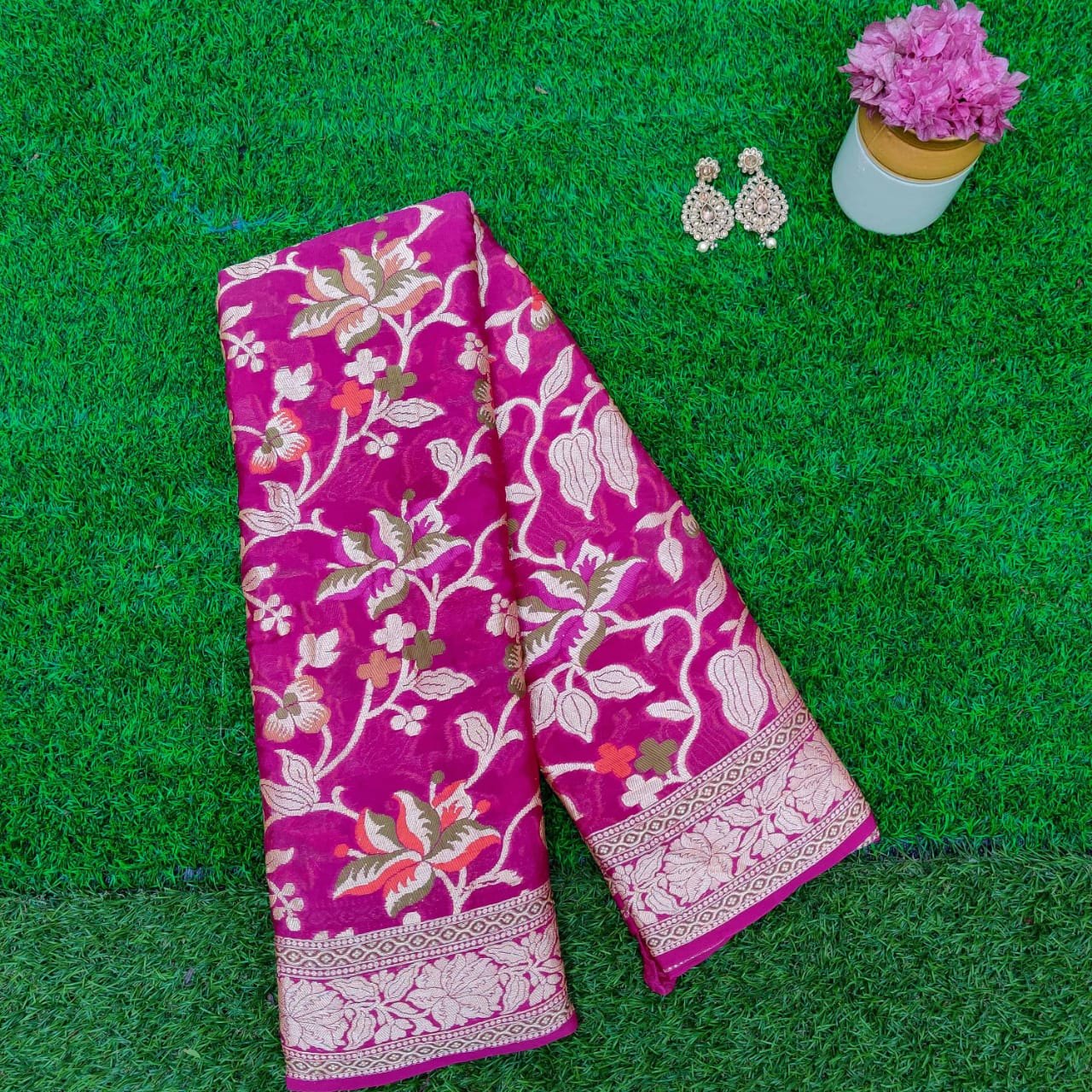 Pure Khaddi Chiffon Banarasi Saree - The Crafts Clothing