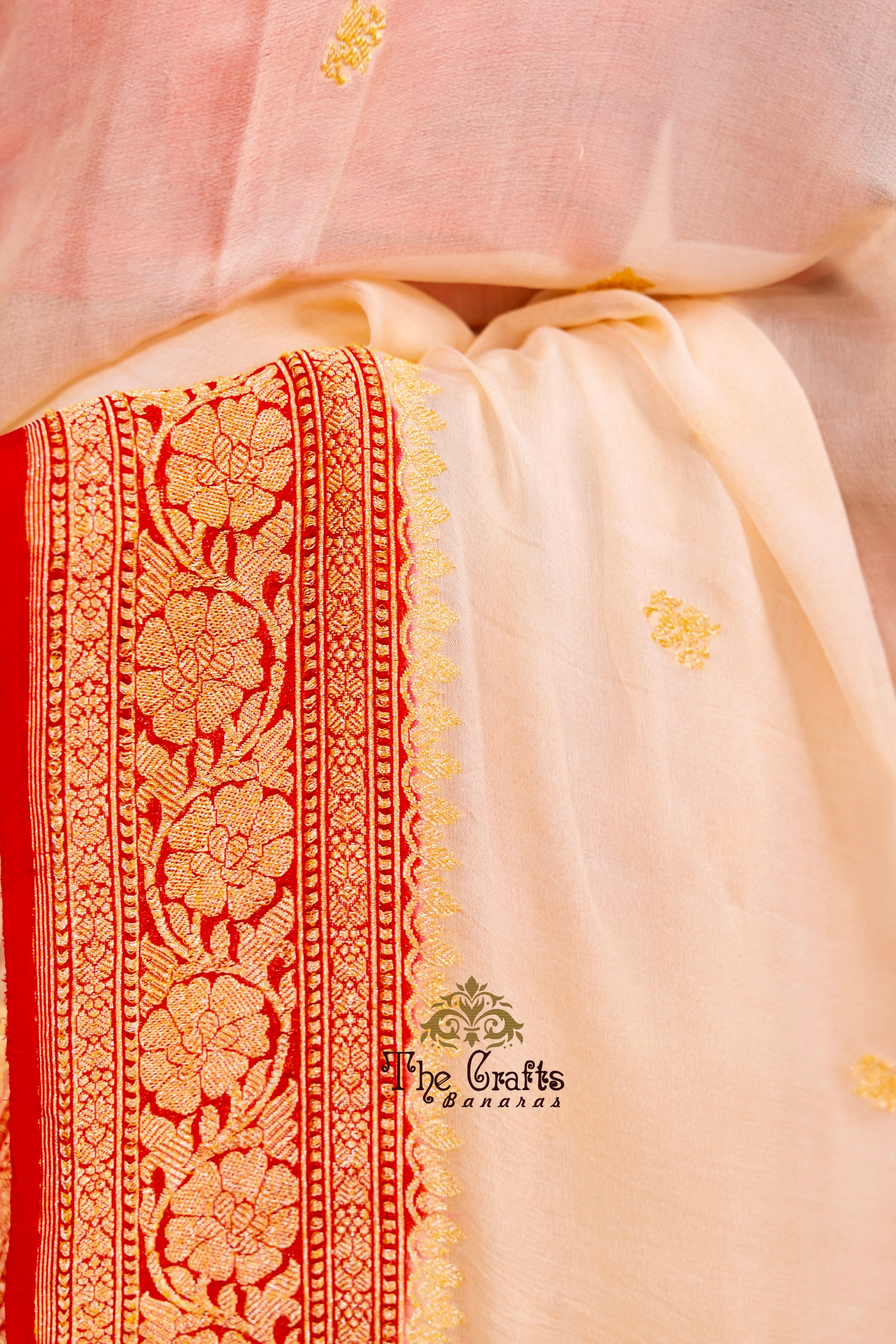 Pure Georgette Handloom Banarasi Saree - Gold Zari