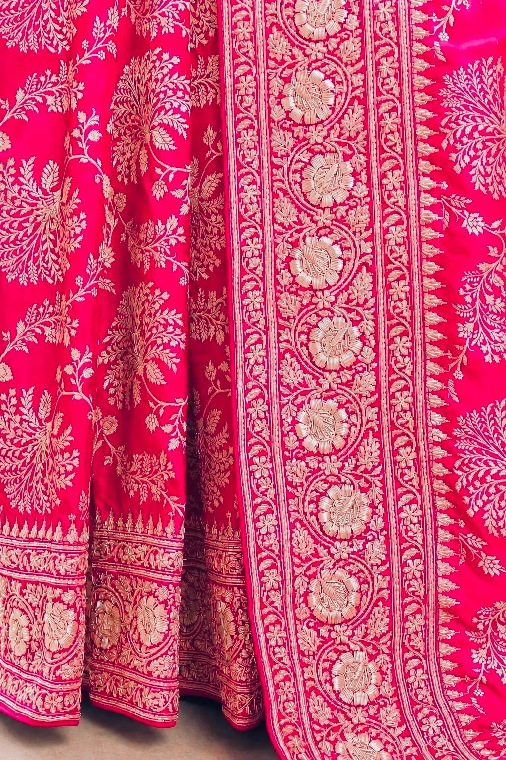 Pure Katan Silk Handloom Banarasi Saree with Gotta Patti Zardozi Handwork