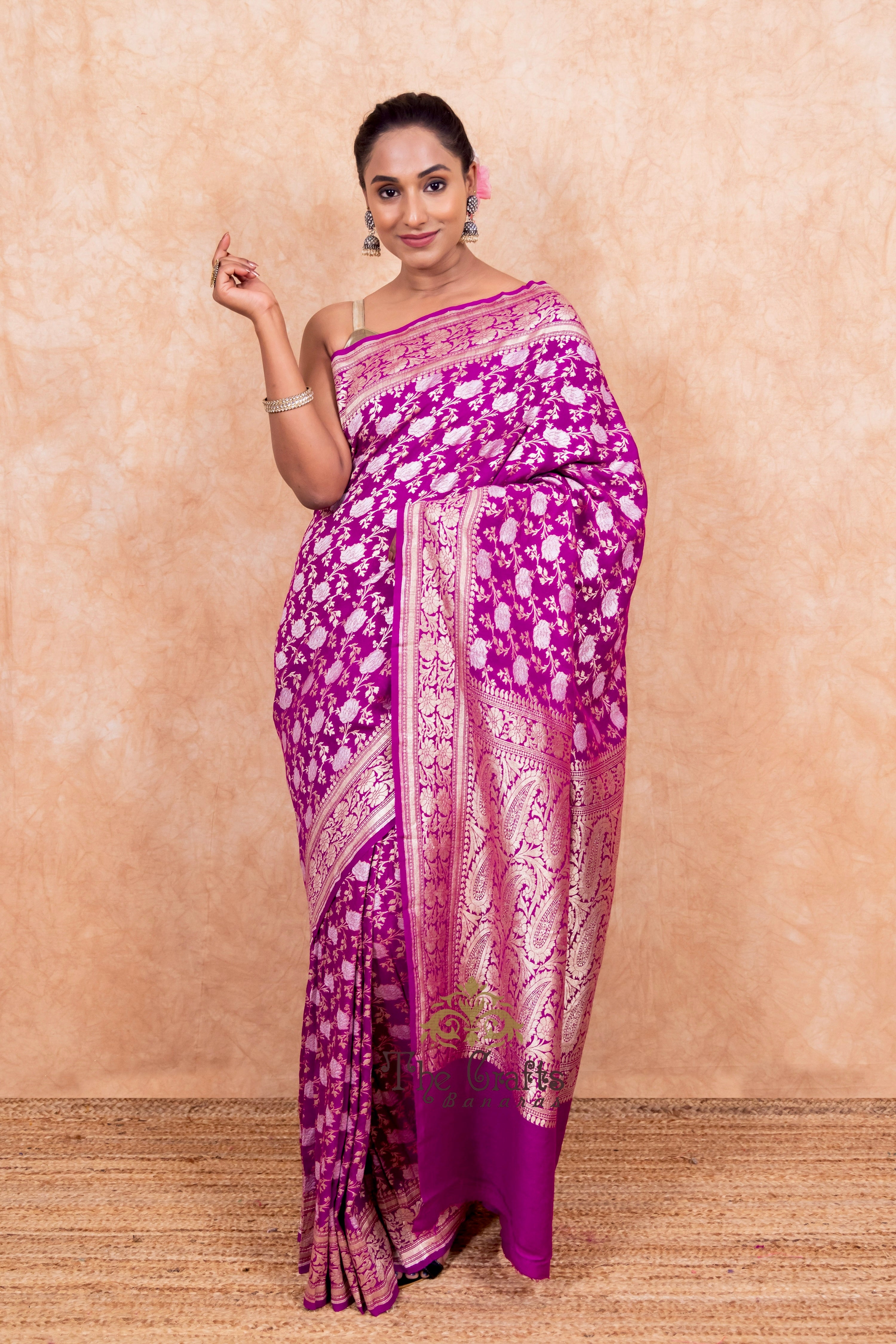 Pure Munga Silk Handloom Banarasi Saree - With Meenakarai All Over