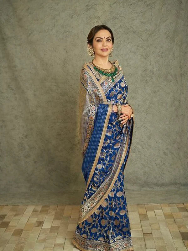 Nita Ambani in Pure Katan Silk Handloom Banarasi Saree - Jaal Work With Meenakari
