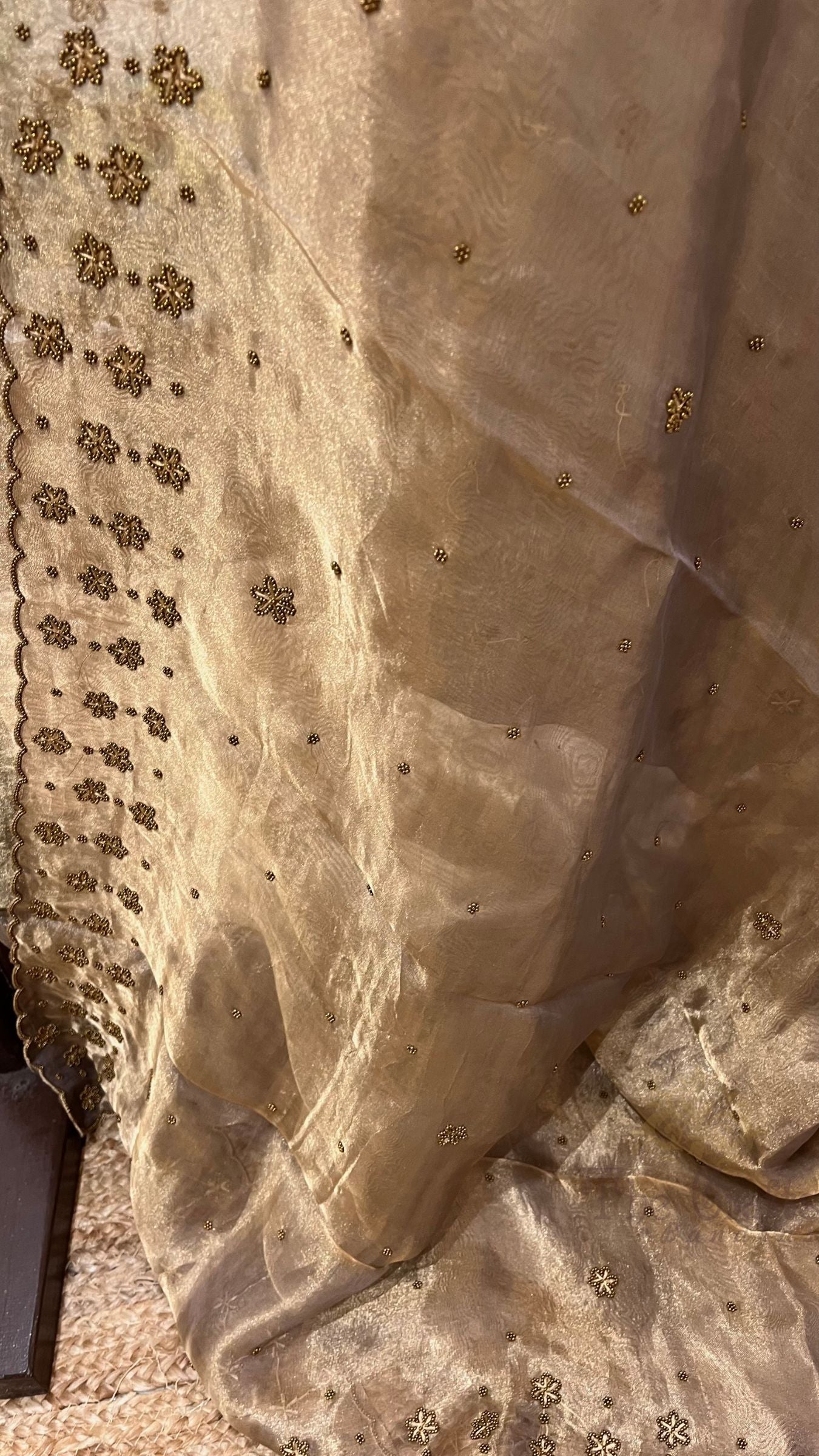 Pure Kora Tissue Silk Banarasi Saree - handwork motifs