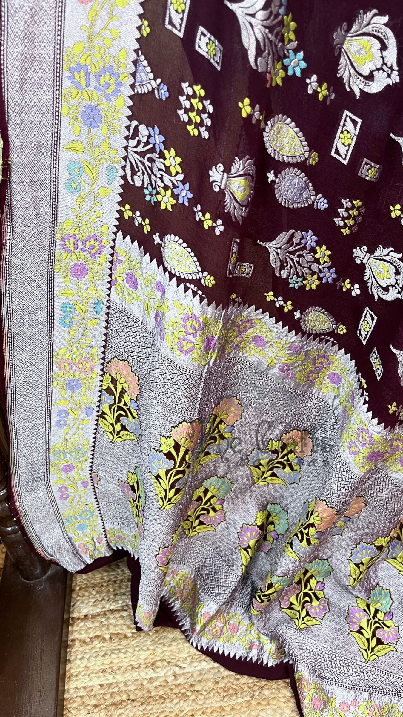 Khaddi Georgette Handloom Banarasi Saree - Jaal with Meenakari
