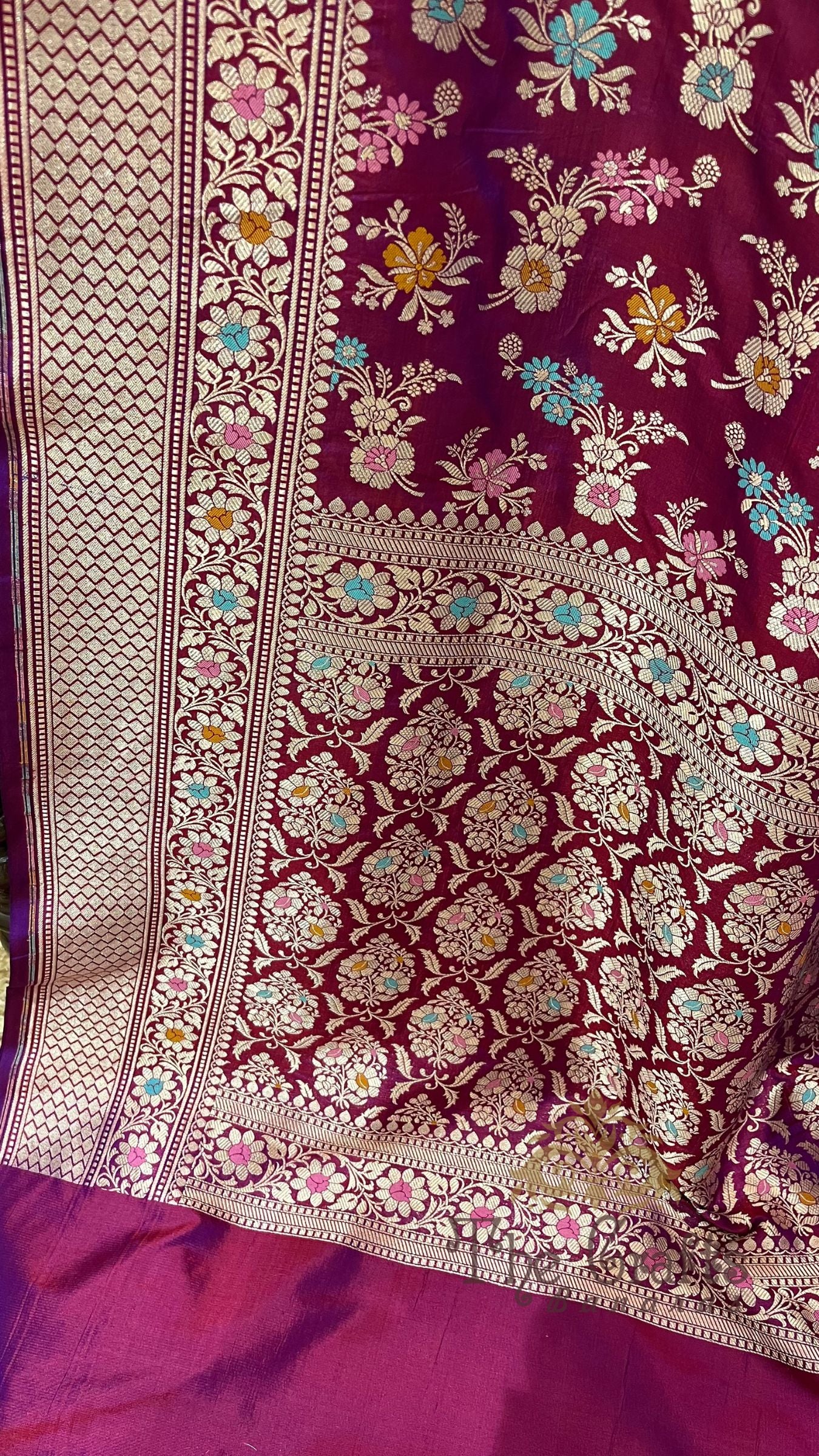 Pure Katan Silk Handloom Banarasi Saree -  Jaal Work with Meenakari