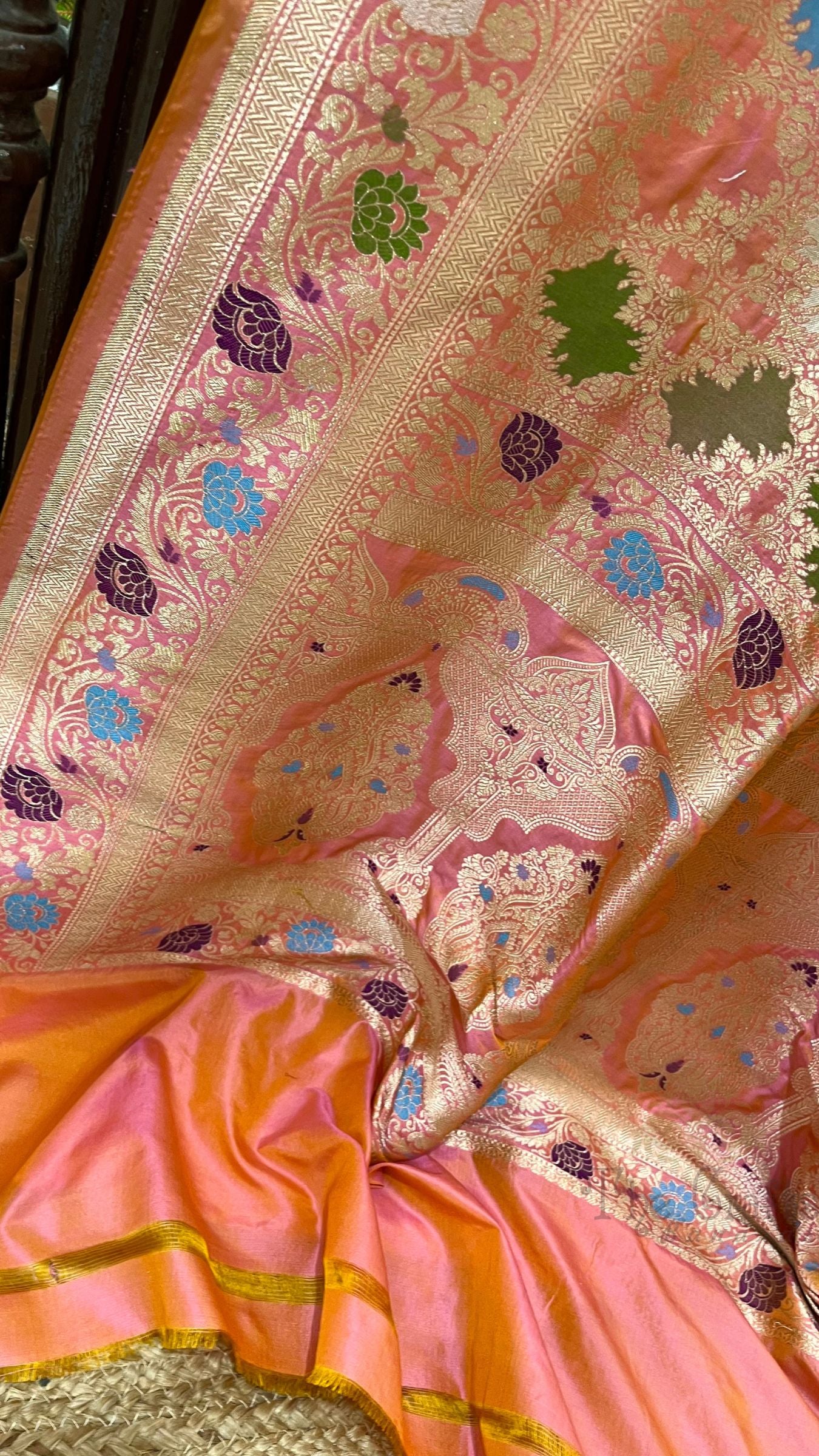 Rangkat Pure Katan Silk Handloom Banarasi Saree - Jaal with meenakari