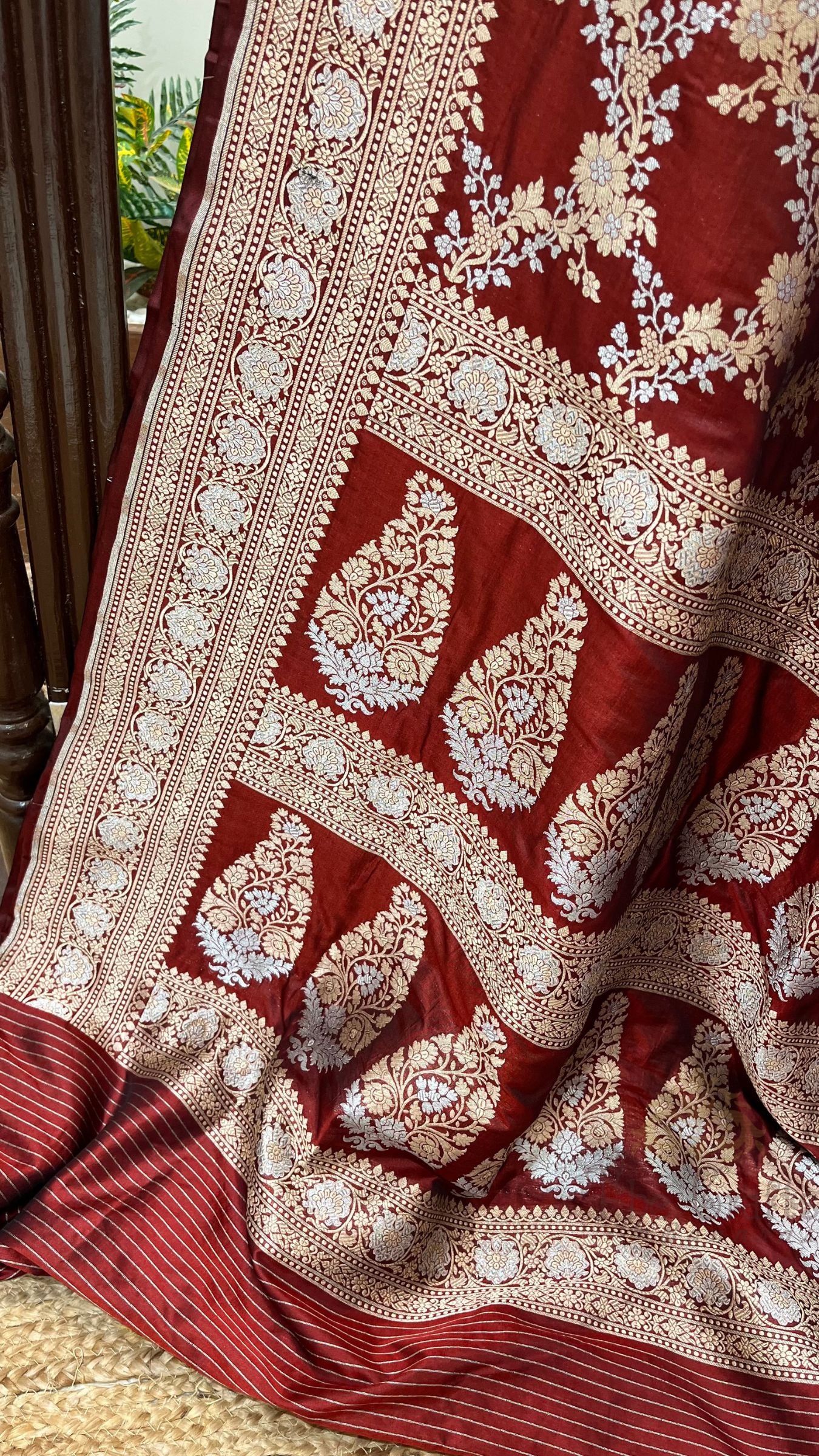 Pure Katan Silk Handloom Banarasi Saree - All Over Sona Rupa Jaal Work