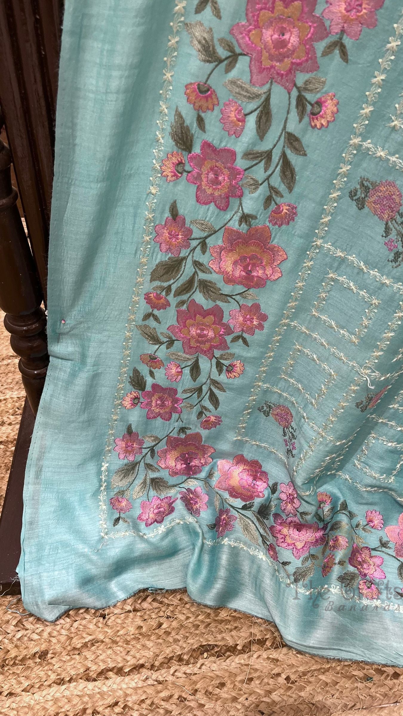 Pure Munga Silk Chikankari Handloom Banarasi Saree