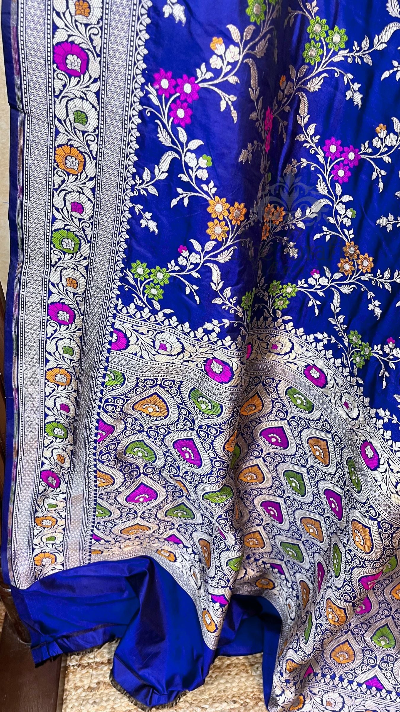Pure Katan Silk Handloom Banarasi Saree - Jaal With Meenakari