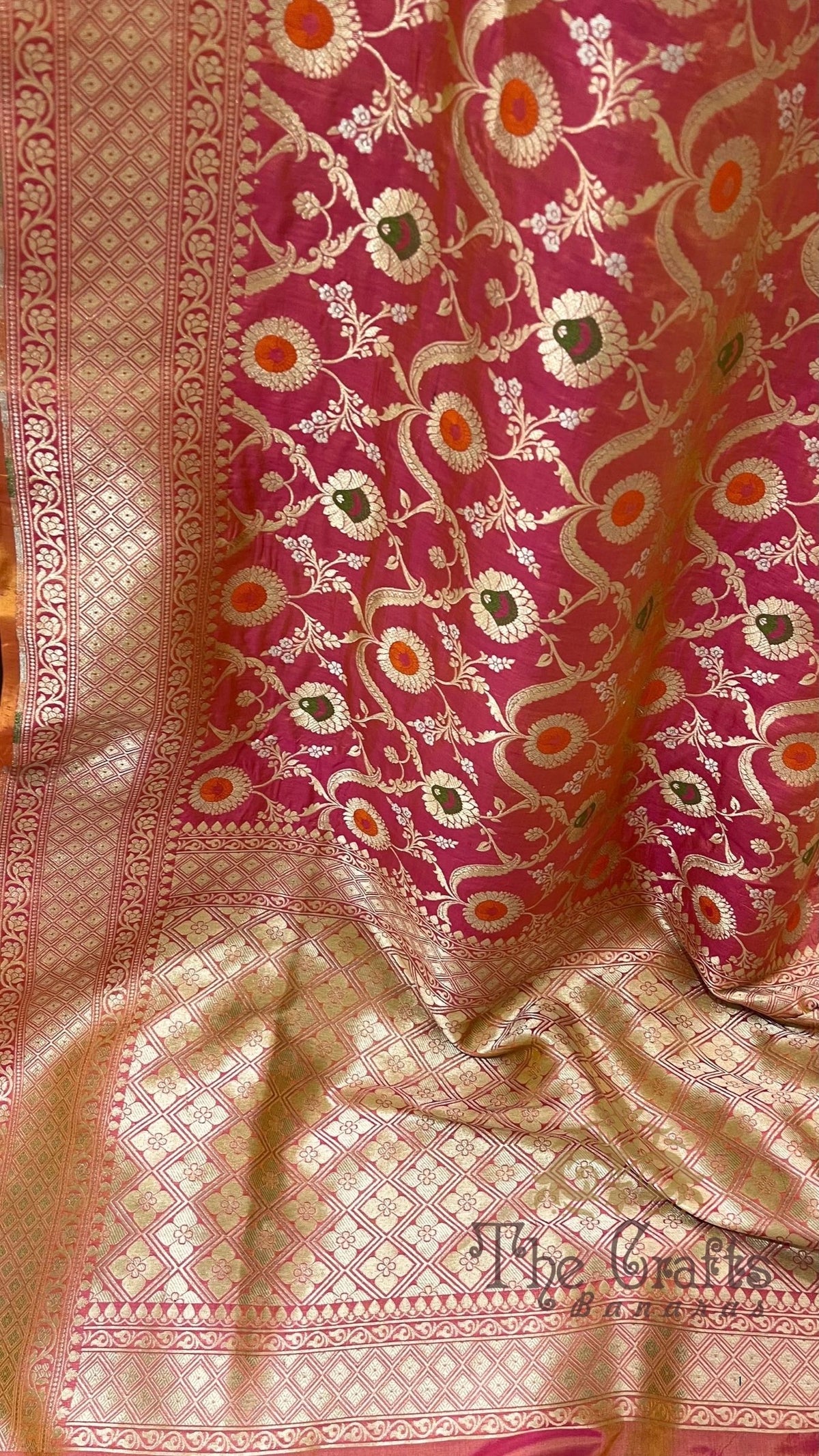 Pure Katan Silk Handloom Banarasi Saree - Jaal Work with Meenakari