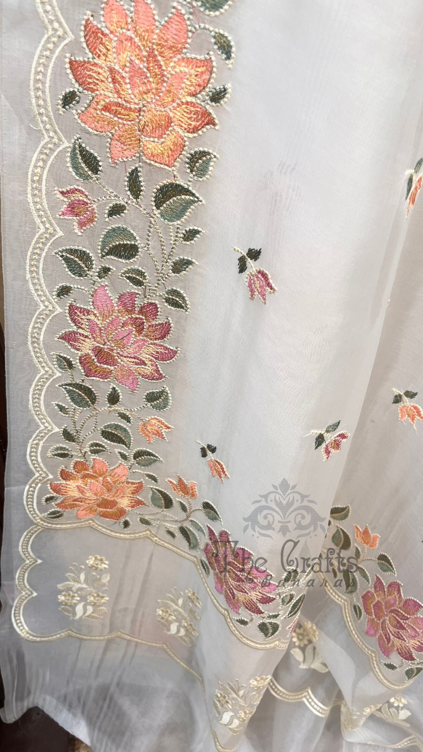 Pure Organza Silk Chikankari Handloom Banarasi Saree