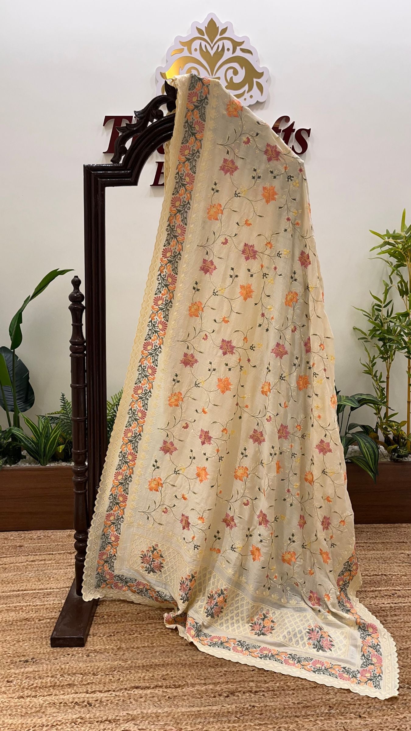 Pure Munga Silk Banarasi Saree - Chikankari all over