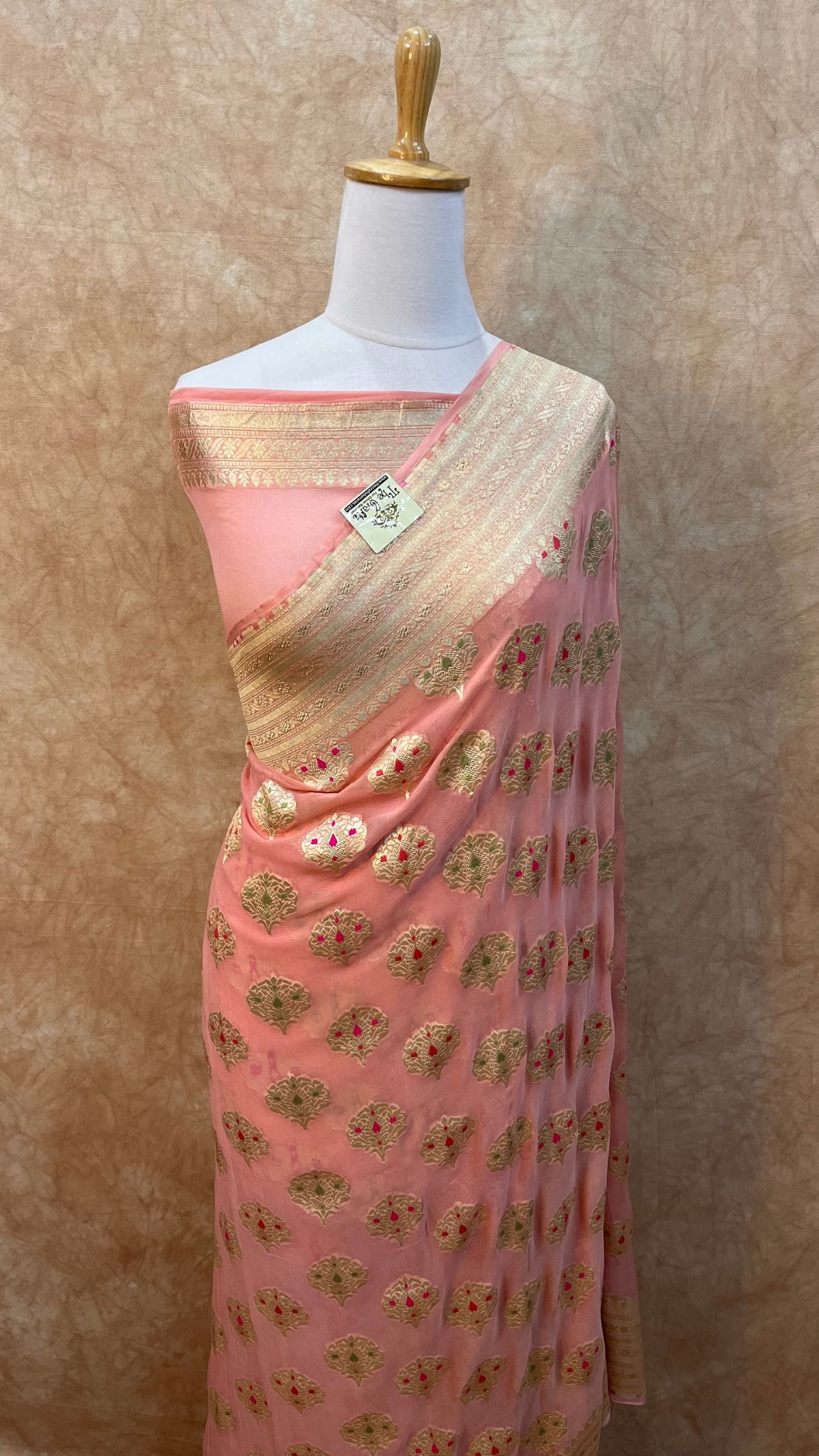 Khaddi Georgette Handloom Banarasi Saree - Jaal with Meenakari