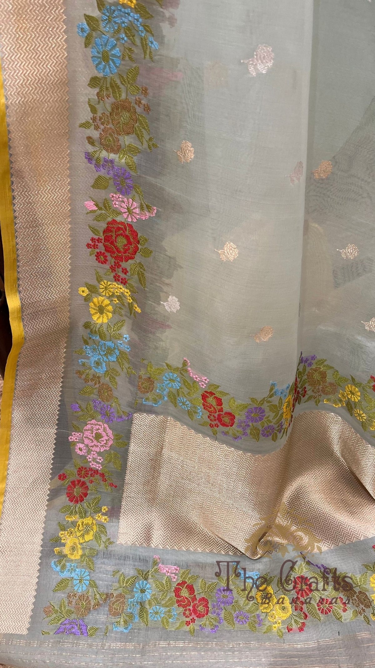 Pure Kora Silk Handloom Banarasi Saree - Kadhua Sona Rupa Bootis with Meenakari Border