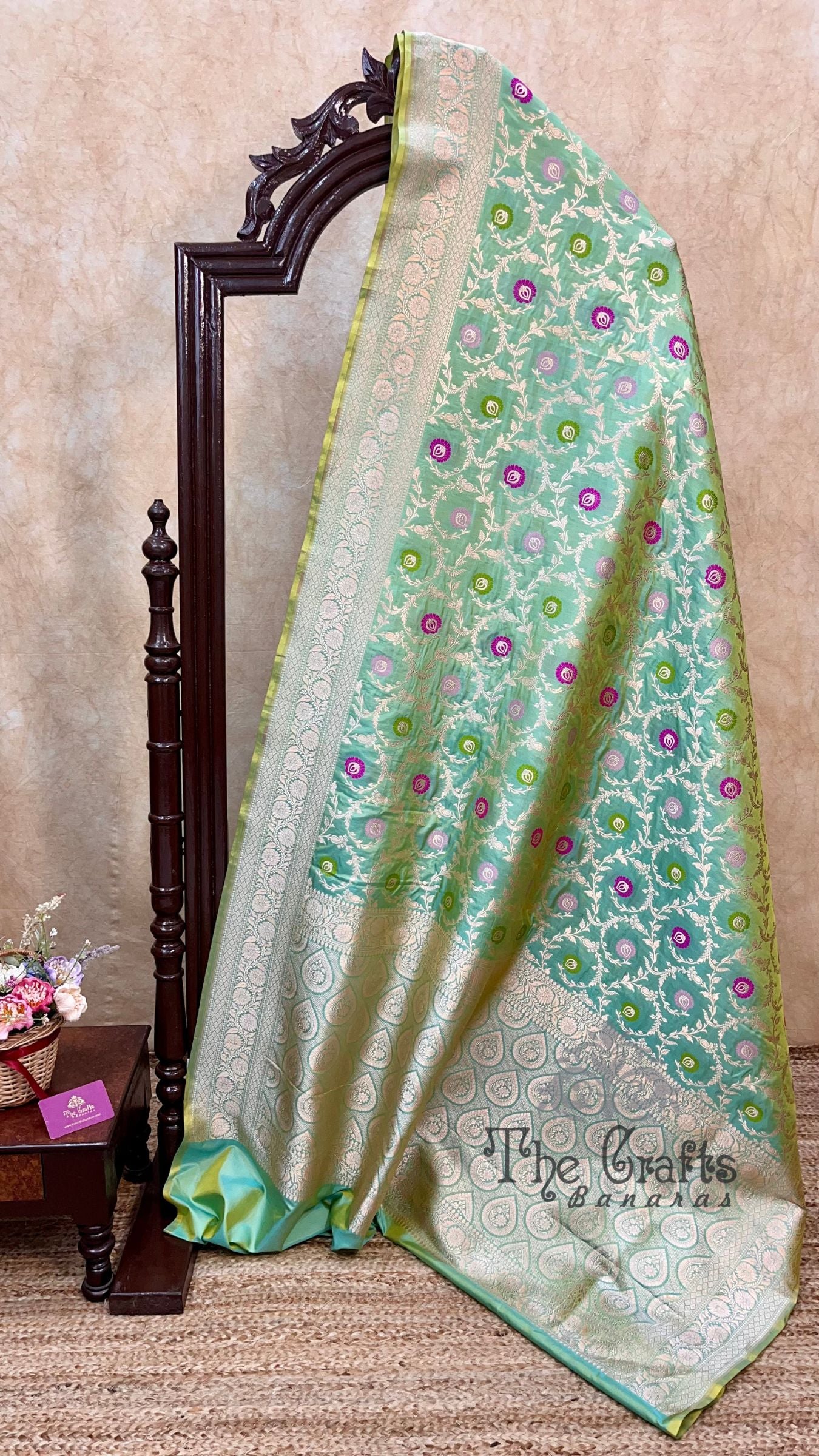 Pure Katan Silk Handloom Banarasi Saree - Jaal With Meenakari