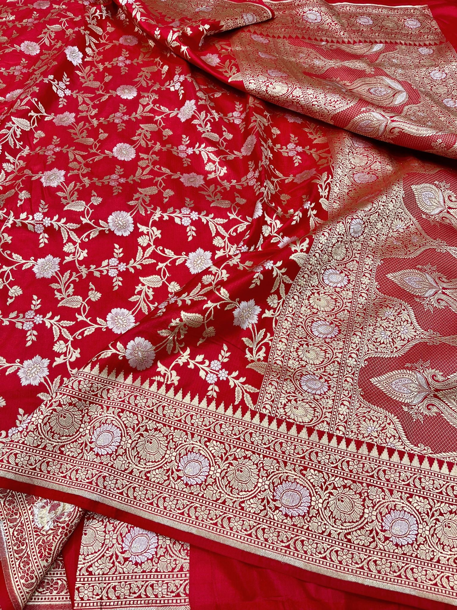 Pure Katan Silk Handloom Banarasi Saree - All over Sona Roopa Jaal work