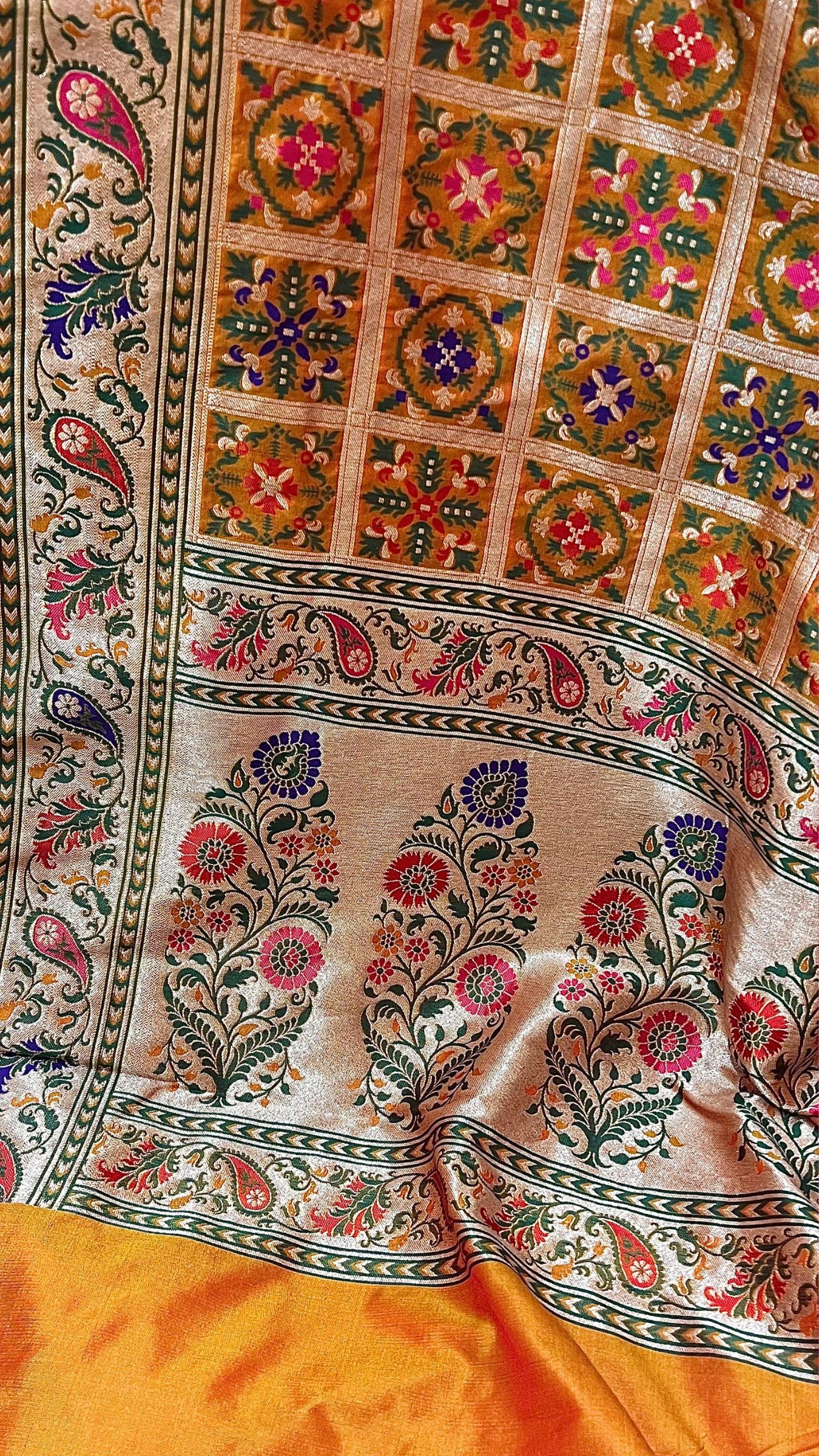 Pure Katan Silk Handloom Banarasi Saree - Patola Meenakari Jaal Work