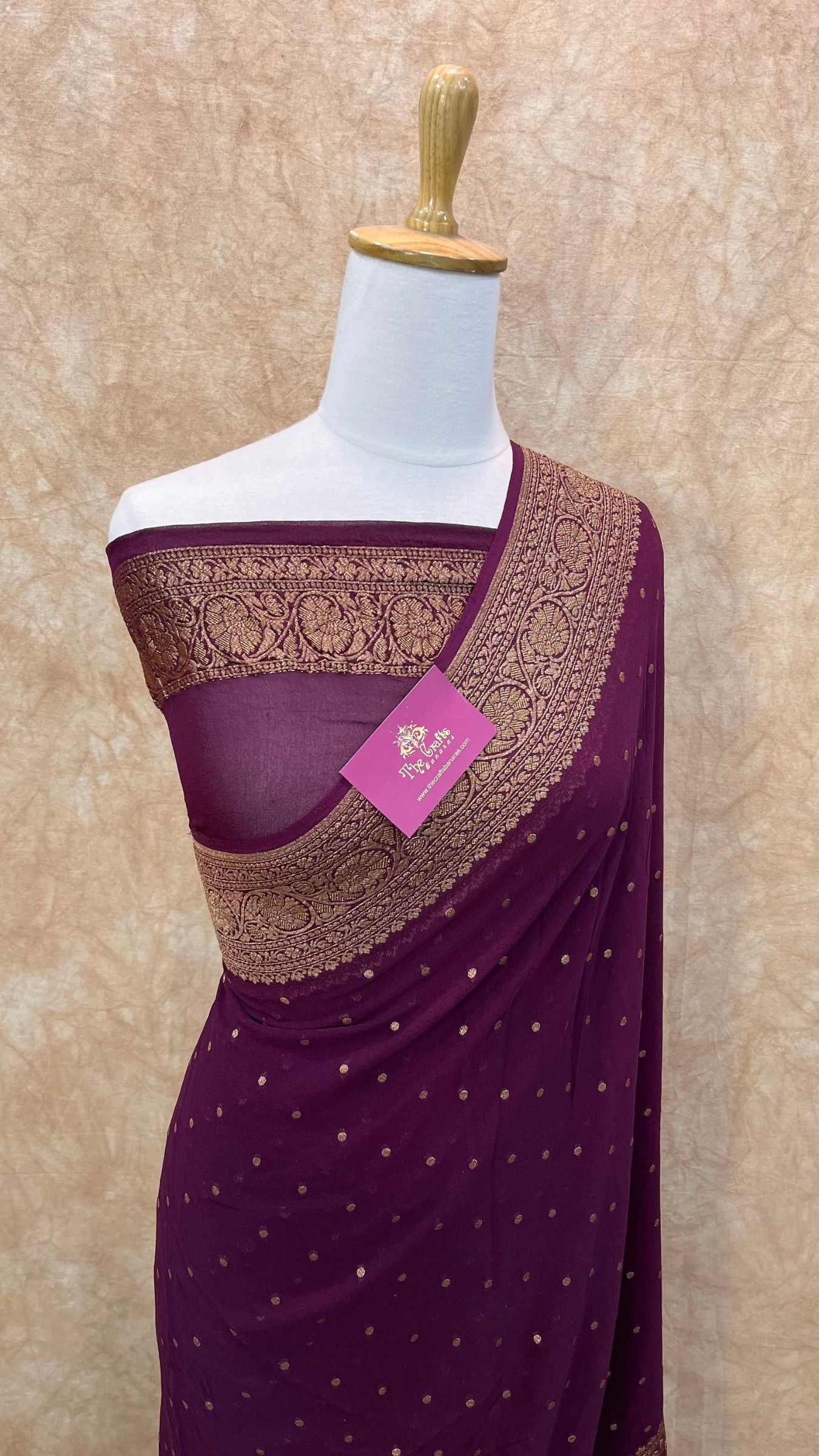 Khaddi Georgette Banarasi Saree - Antique Zari