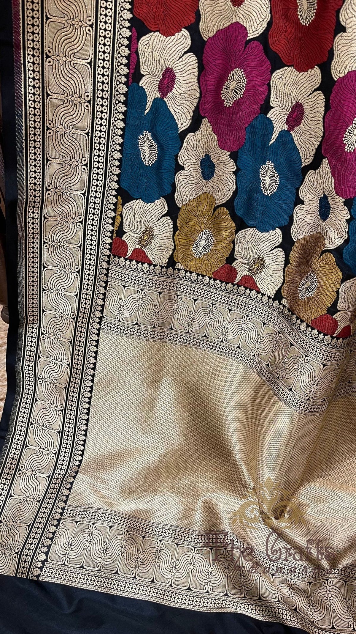 Pure Katan Silk Handloom Banarasi Saree - Multi Meenakari Floral Jaal