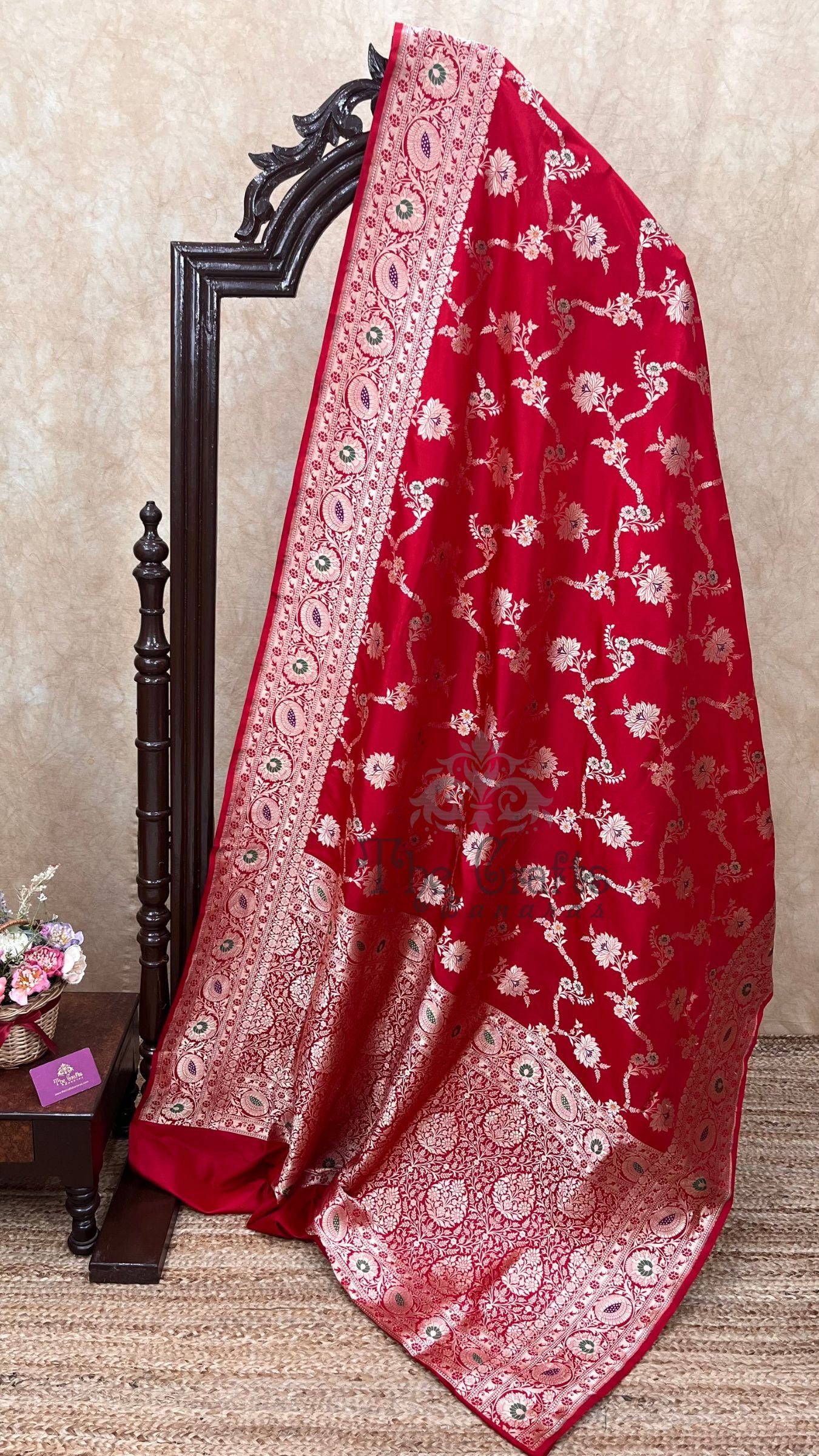 Pure Katan Silk Handloom Banarasi Saree - Jaal With Meenakari