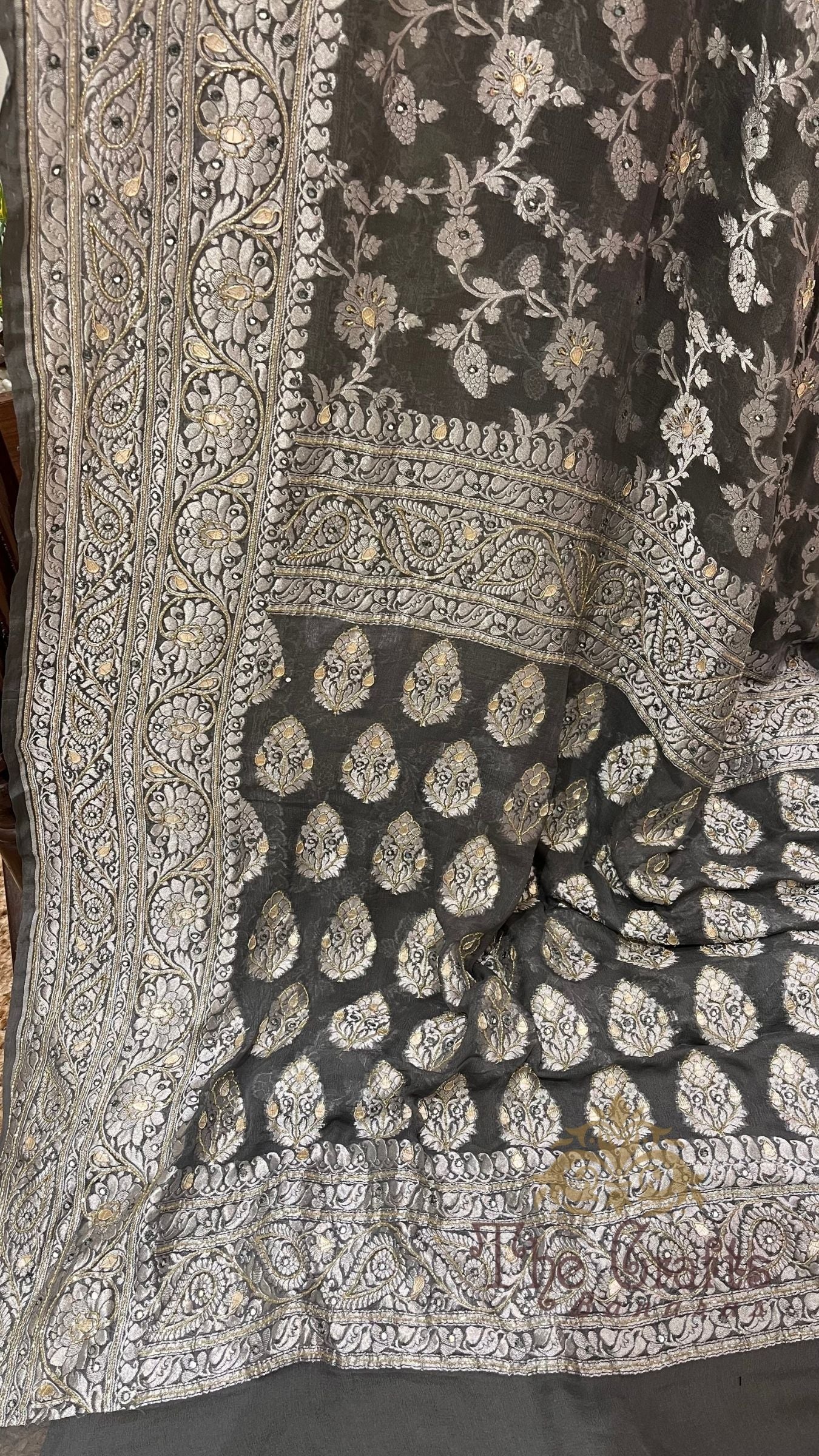 Pure Georgette Banarasi Saree - Silver Zari