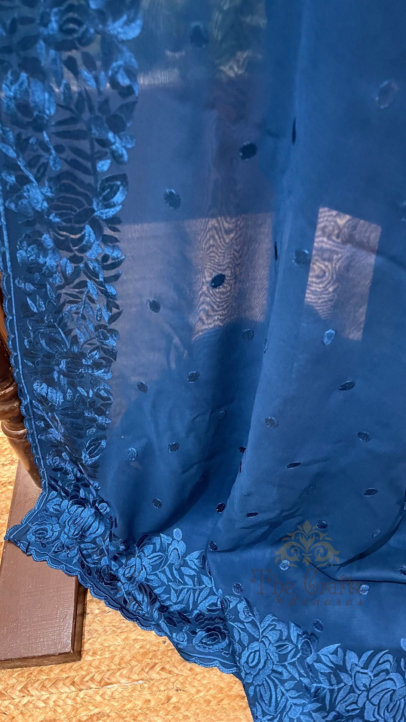 Pure Georgette Chikankari Handloom Banarasi Saree