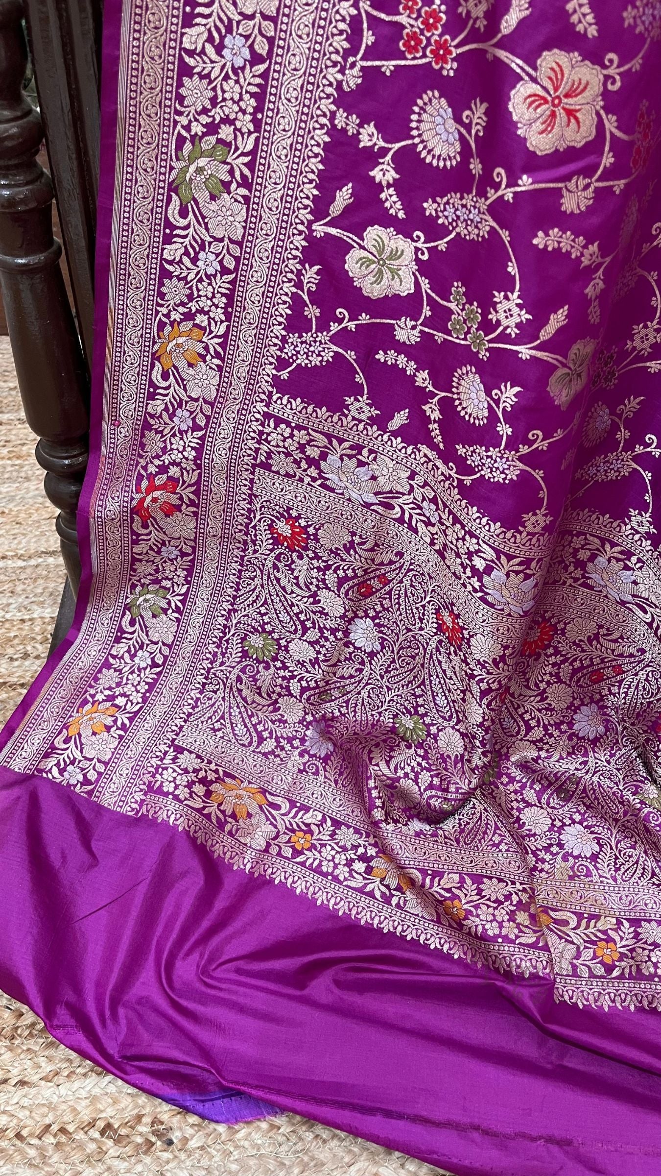 Pure Katan Silk Handloom Banarasi Saree - Jaal Work With Meenakari