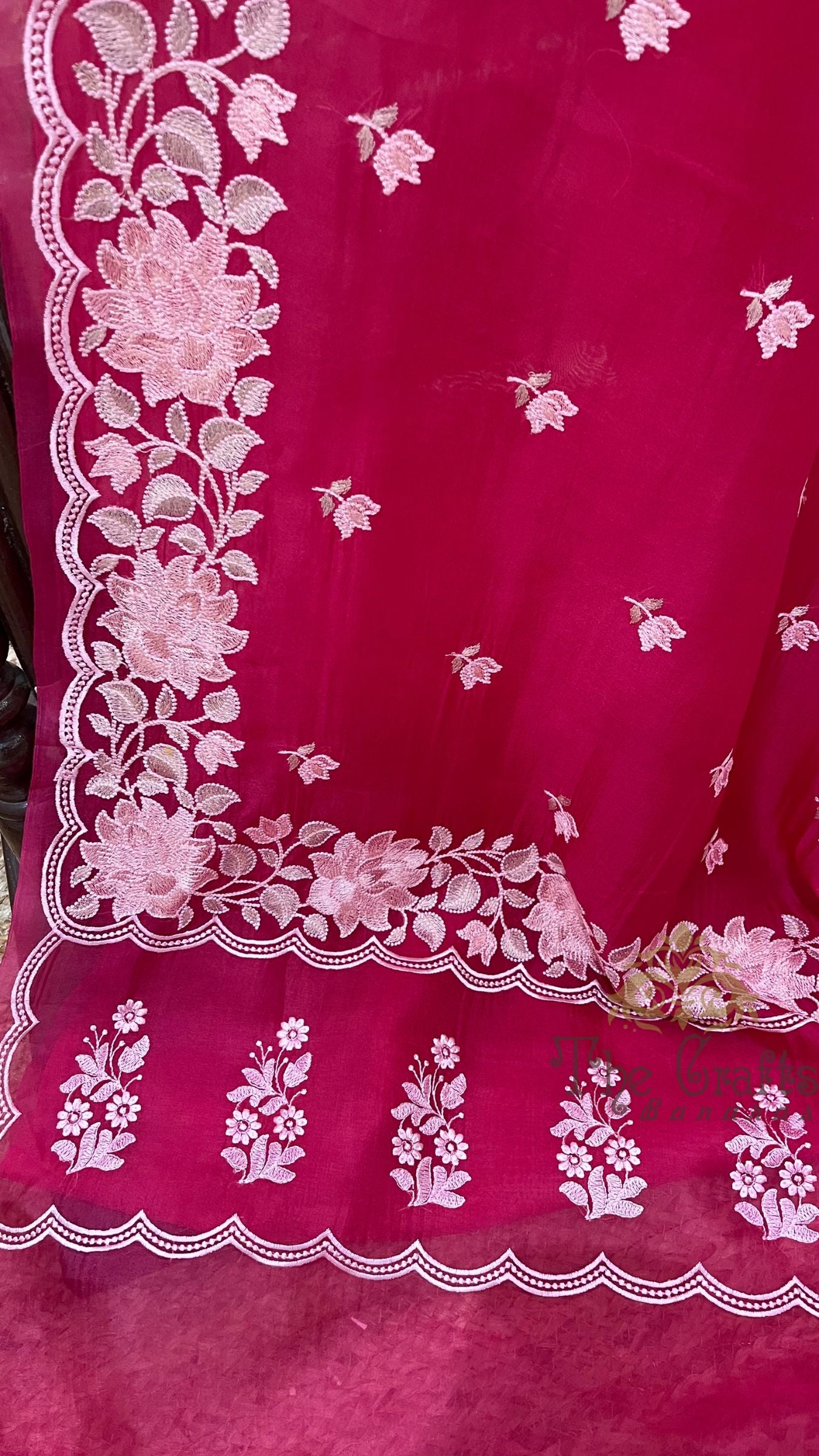 Pure Organza Silk Chikankari Handloom Banarasi Saree