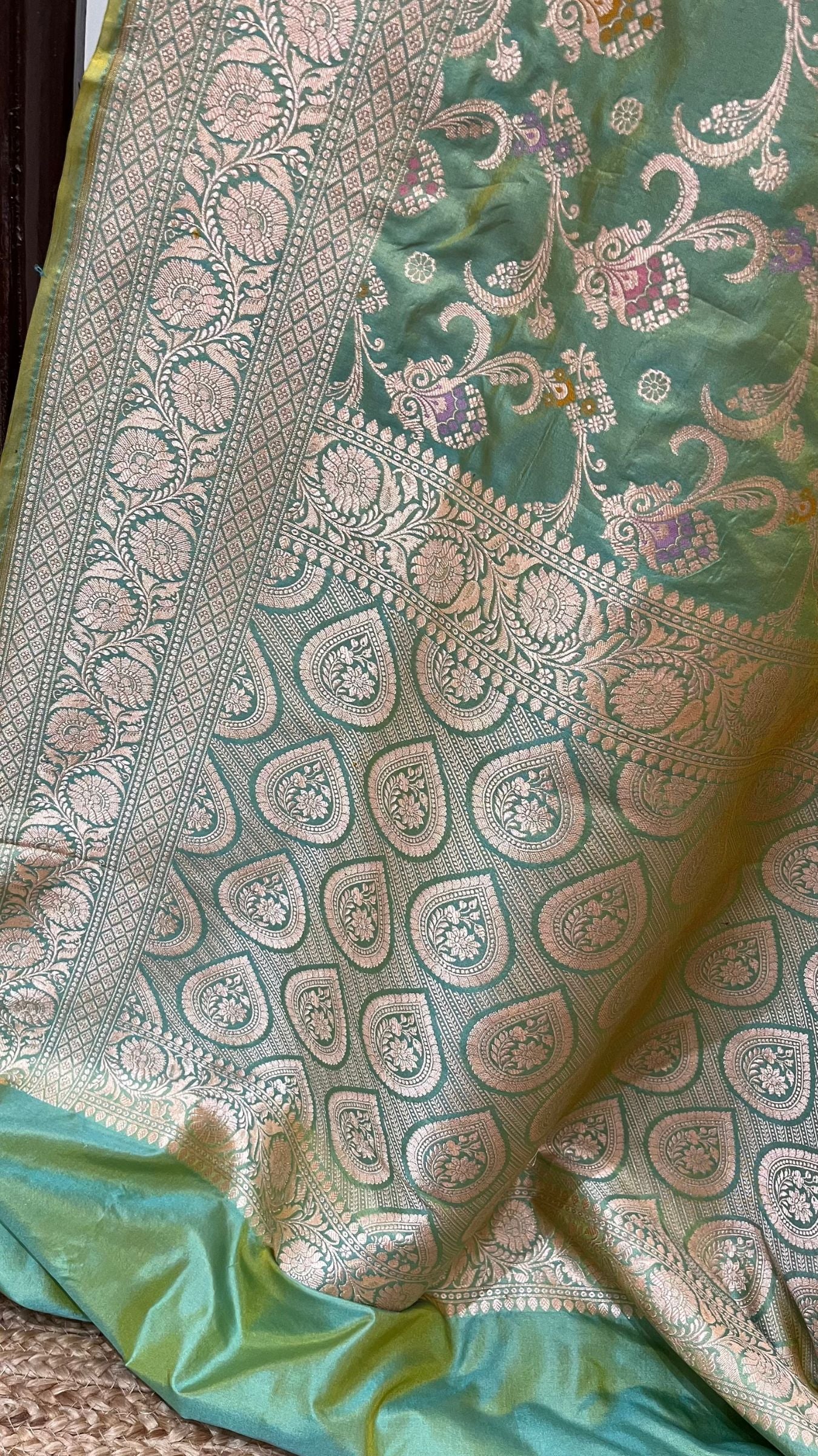 Pure Katan Silk Handloom Banarasi Saree - Jaal With Meenakari