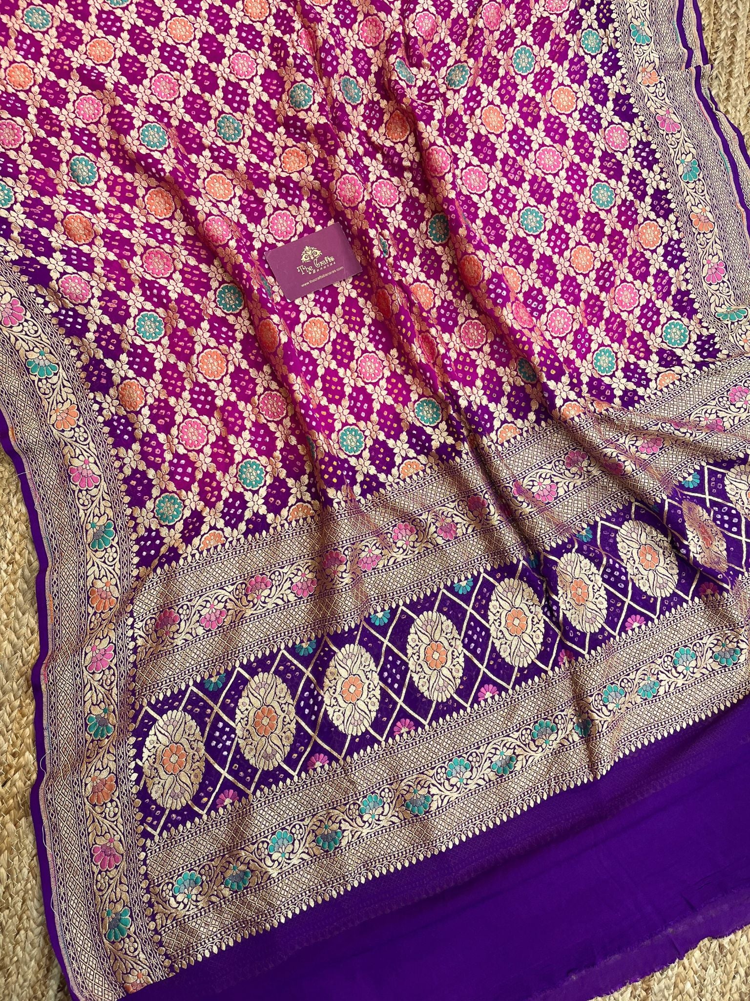 Khaddi Georgette Banarasi Handloom Bandhej Dupatta - Meenakari