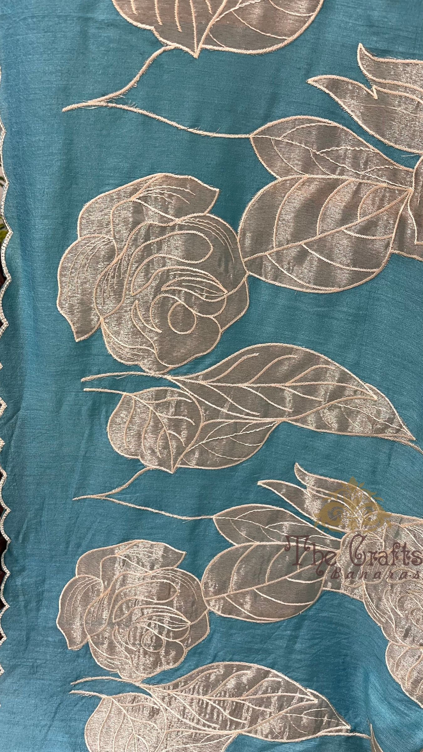 Pure Munga Silk Saree - Rose Appliqué Work