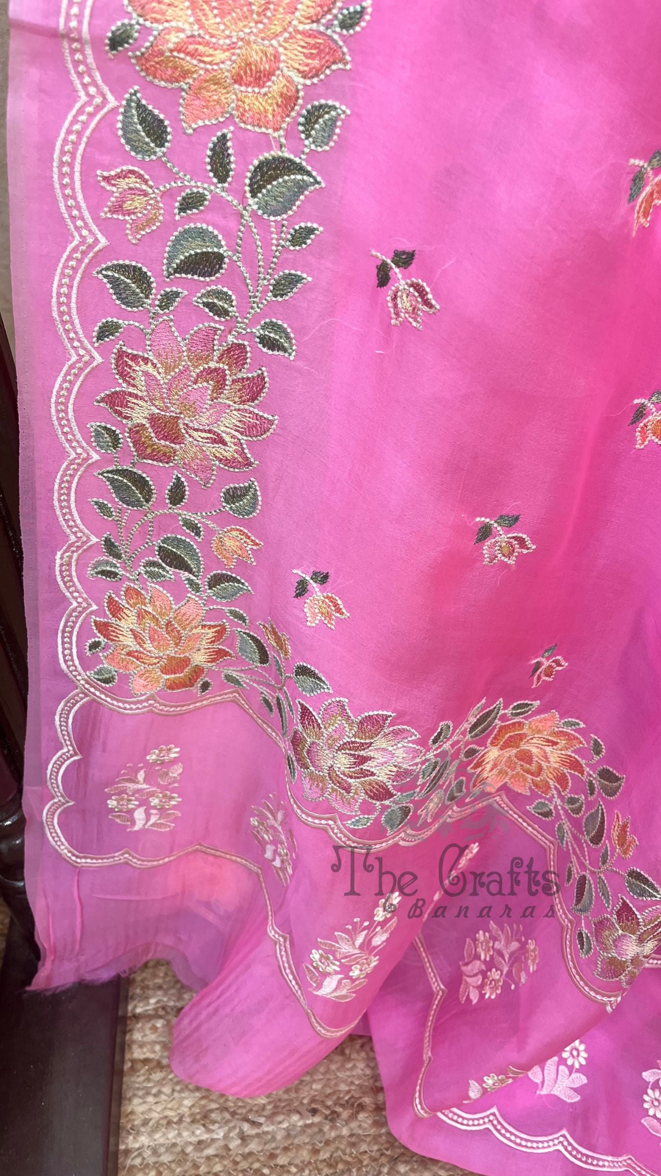 Pure Organza Silk Chikankari Handloom Banarasi Saree