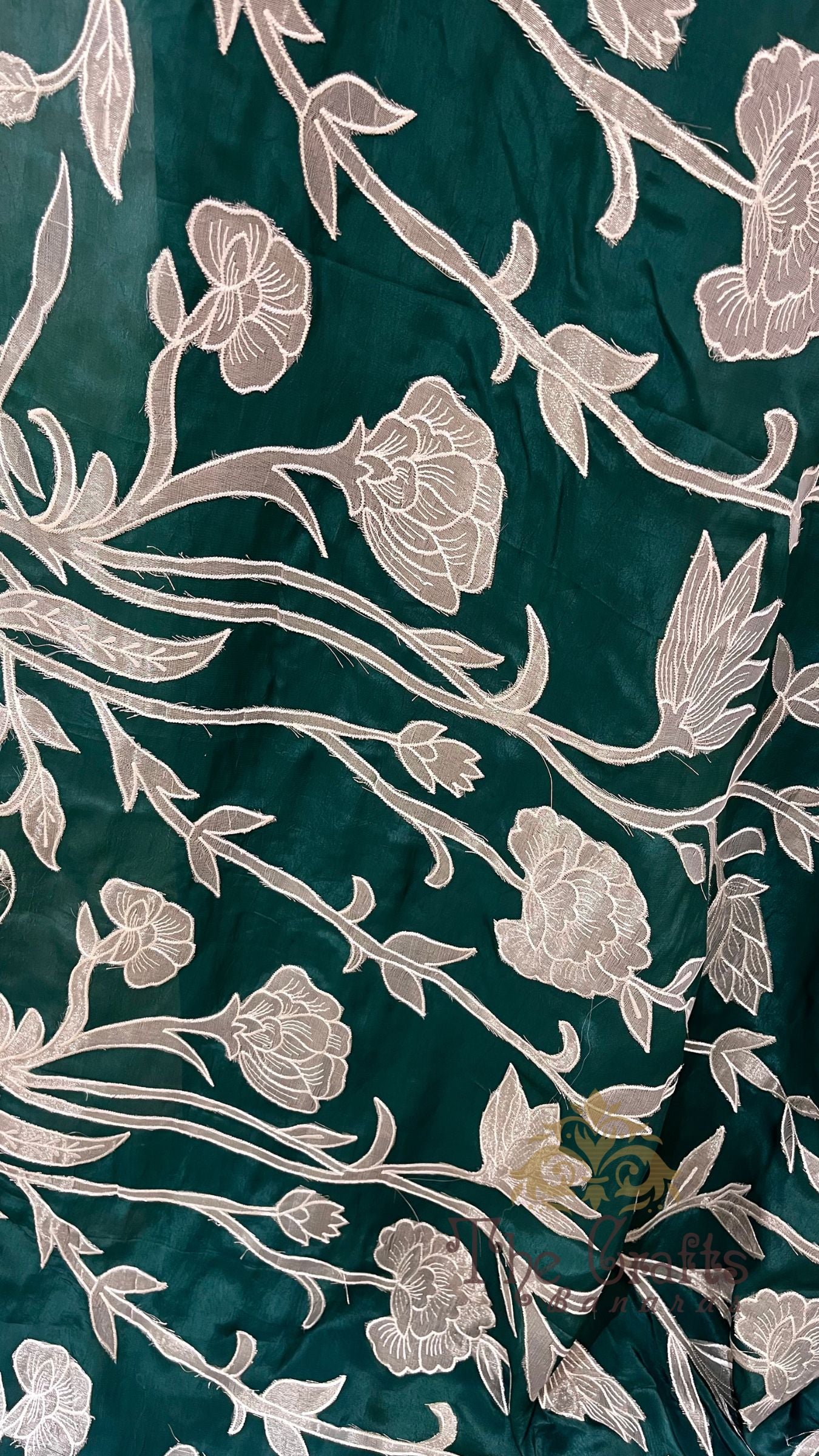 Pure Crepe Silk Banarasi Saree - Floral Appliqué Work