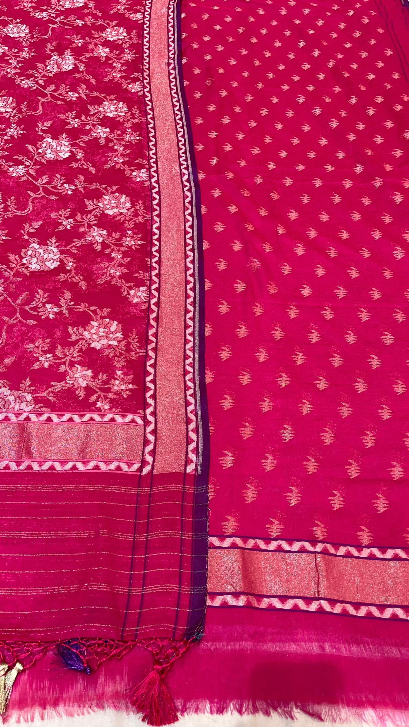 Pure Ektara Cotton Jamdani Banarasi Dress Material