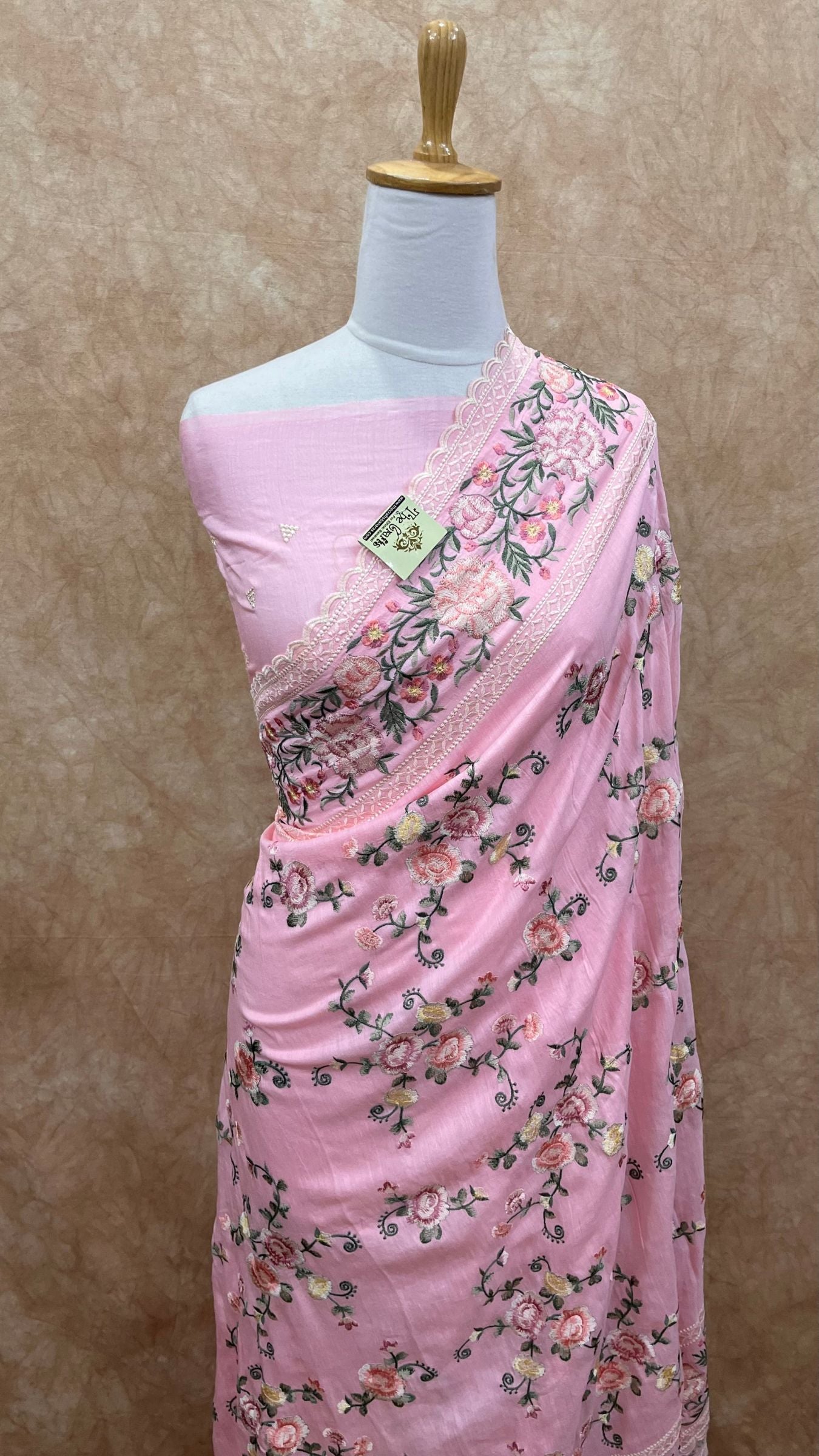 Pure Munga Silk Banarasi Saree - Chikankari all over