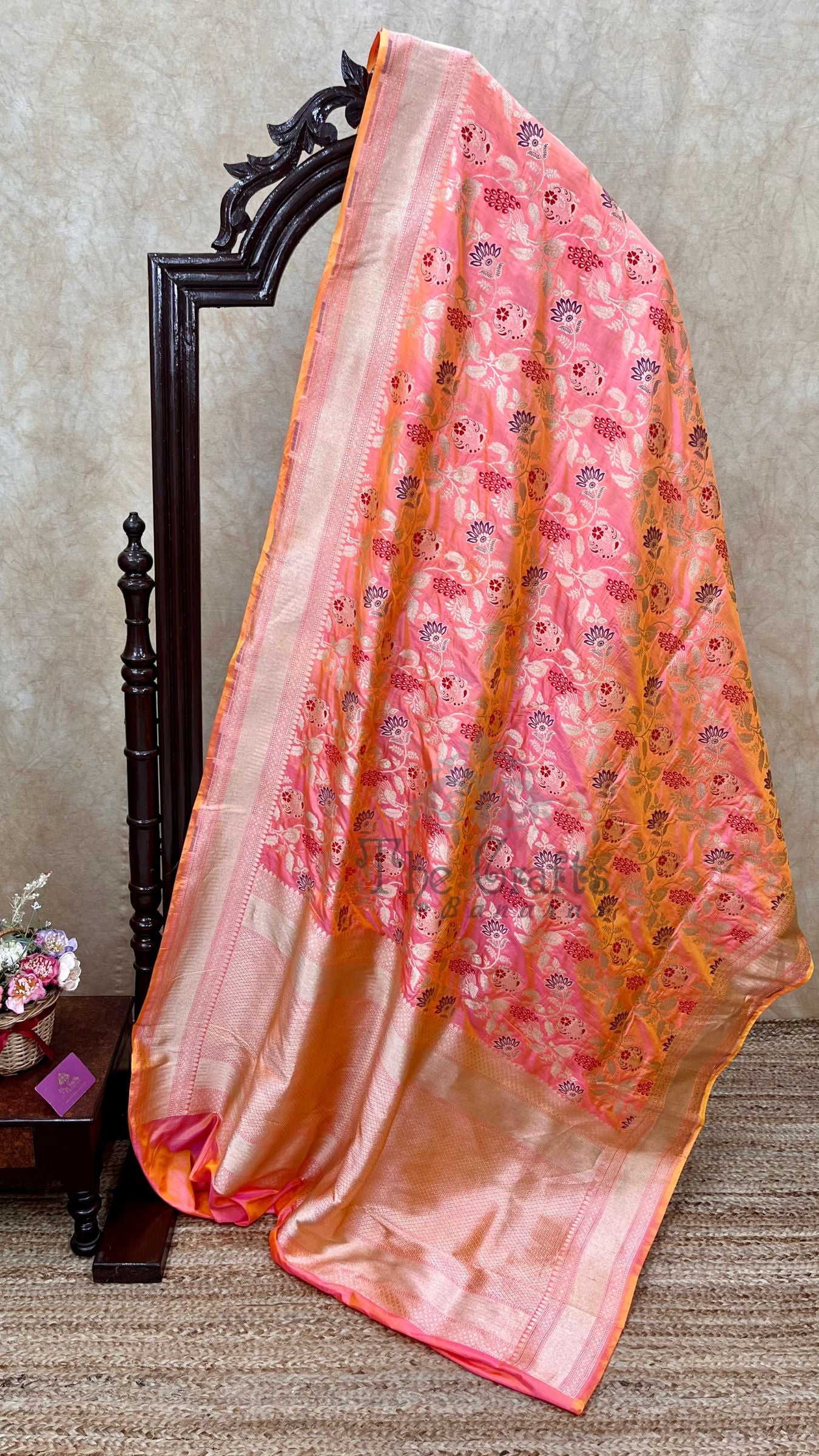 Pure Katan Silk Handloom Banarasi Saree - Jaal With Meenakari