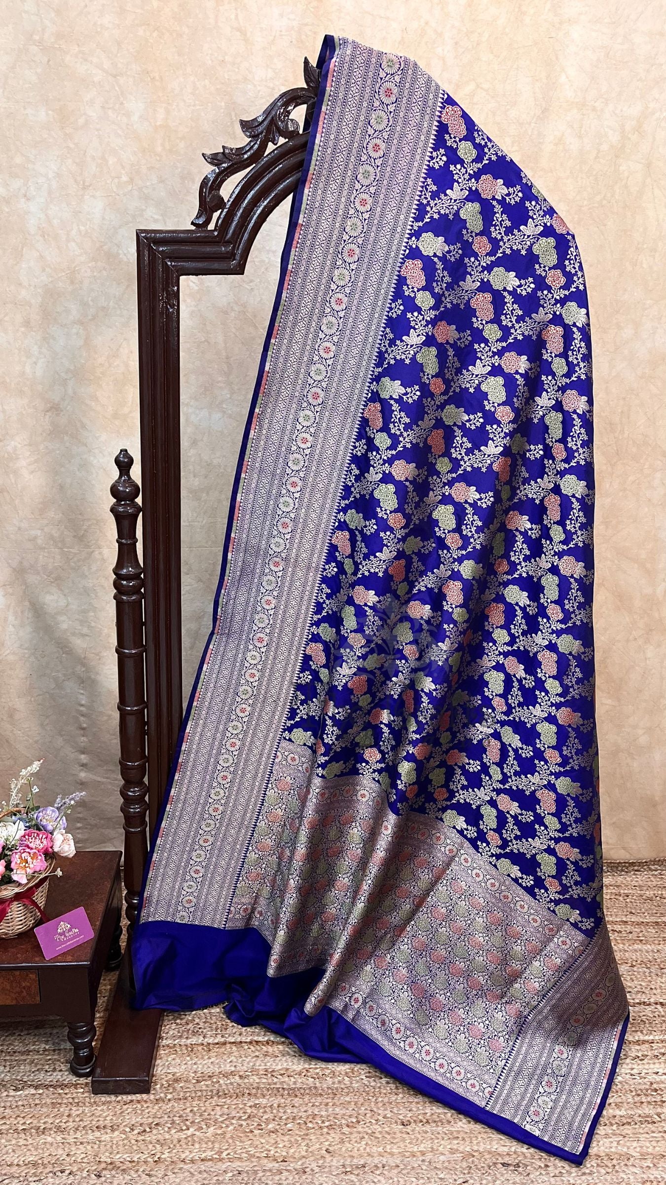 Pure Katan Silk Handloom Banarasi Saree - Jaal With Meenakari