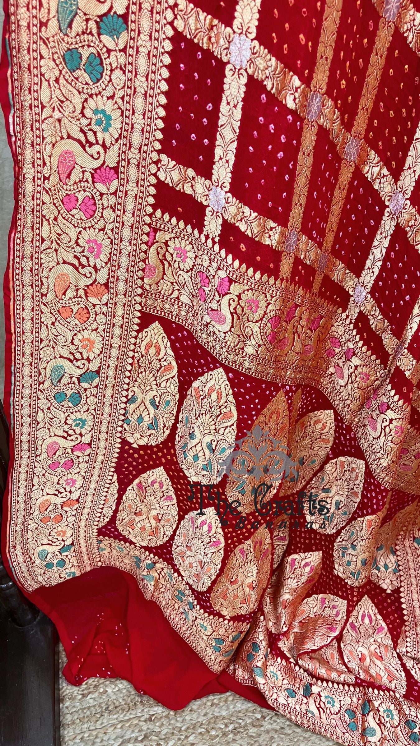 Pure Georgette Banarasi Handloom Bandhej Saree