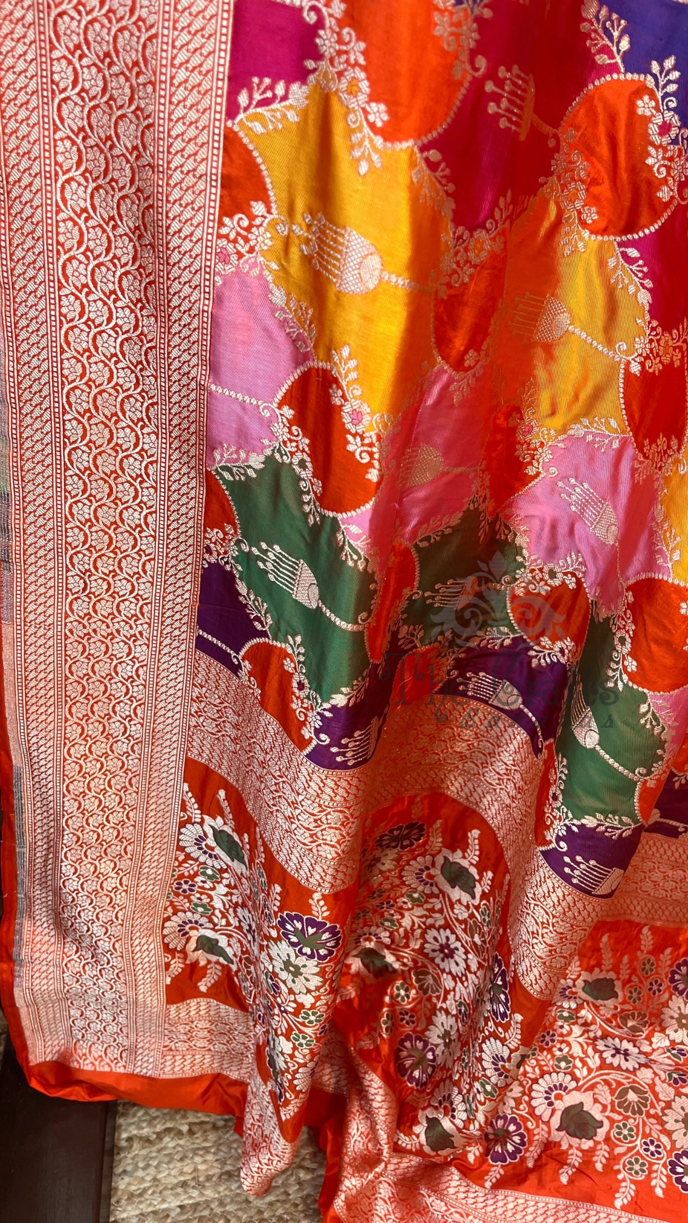 Rangkat Pure Katan Silk Handloom Banarasi Saree - with Jaal Work with meenakari