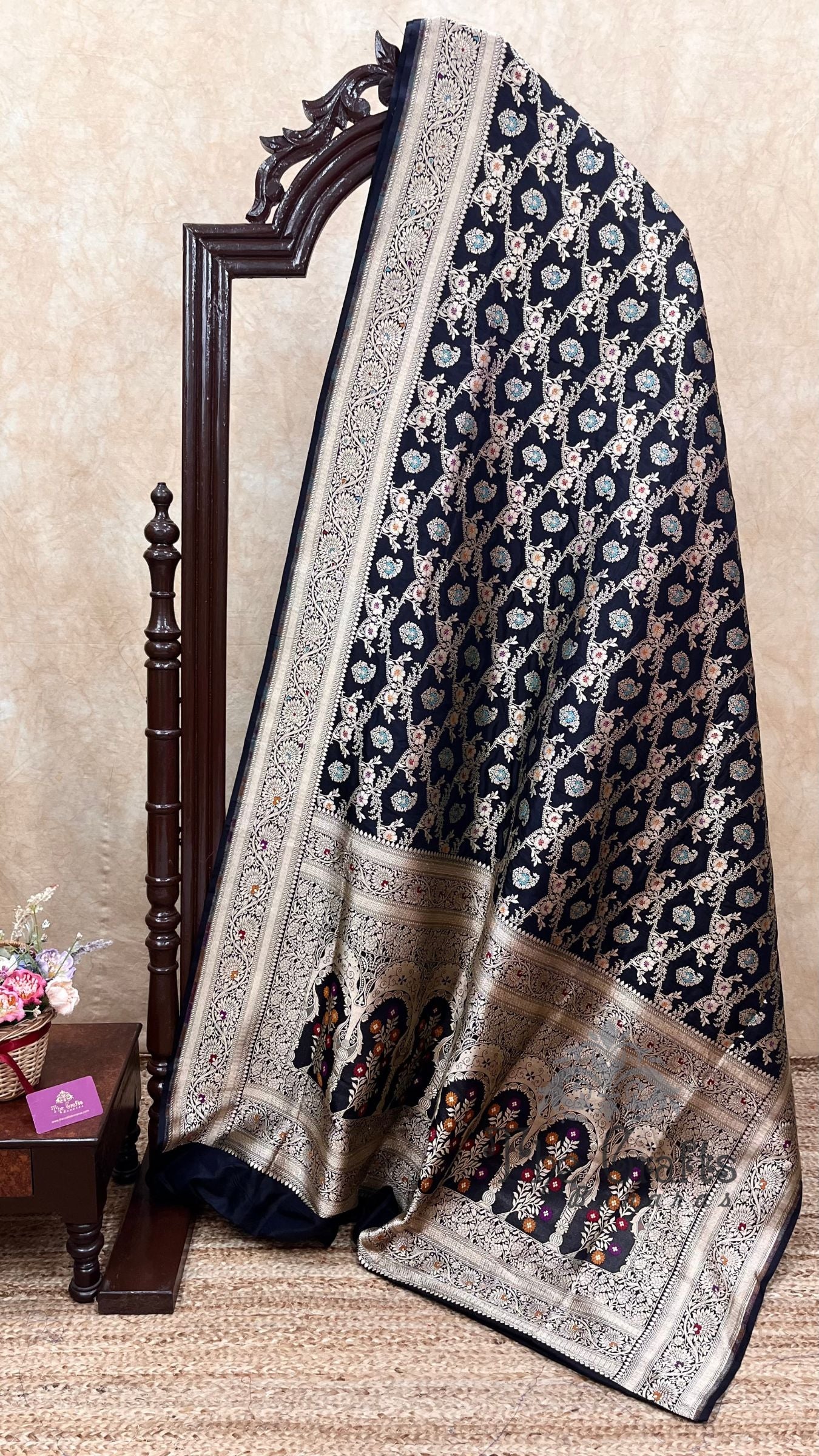 Pure Katan Silk Handloom Banarasi Saree - Jaal With Meenakari