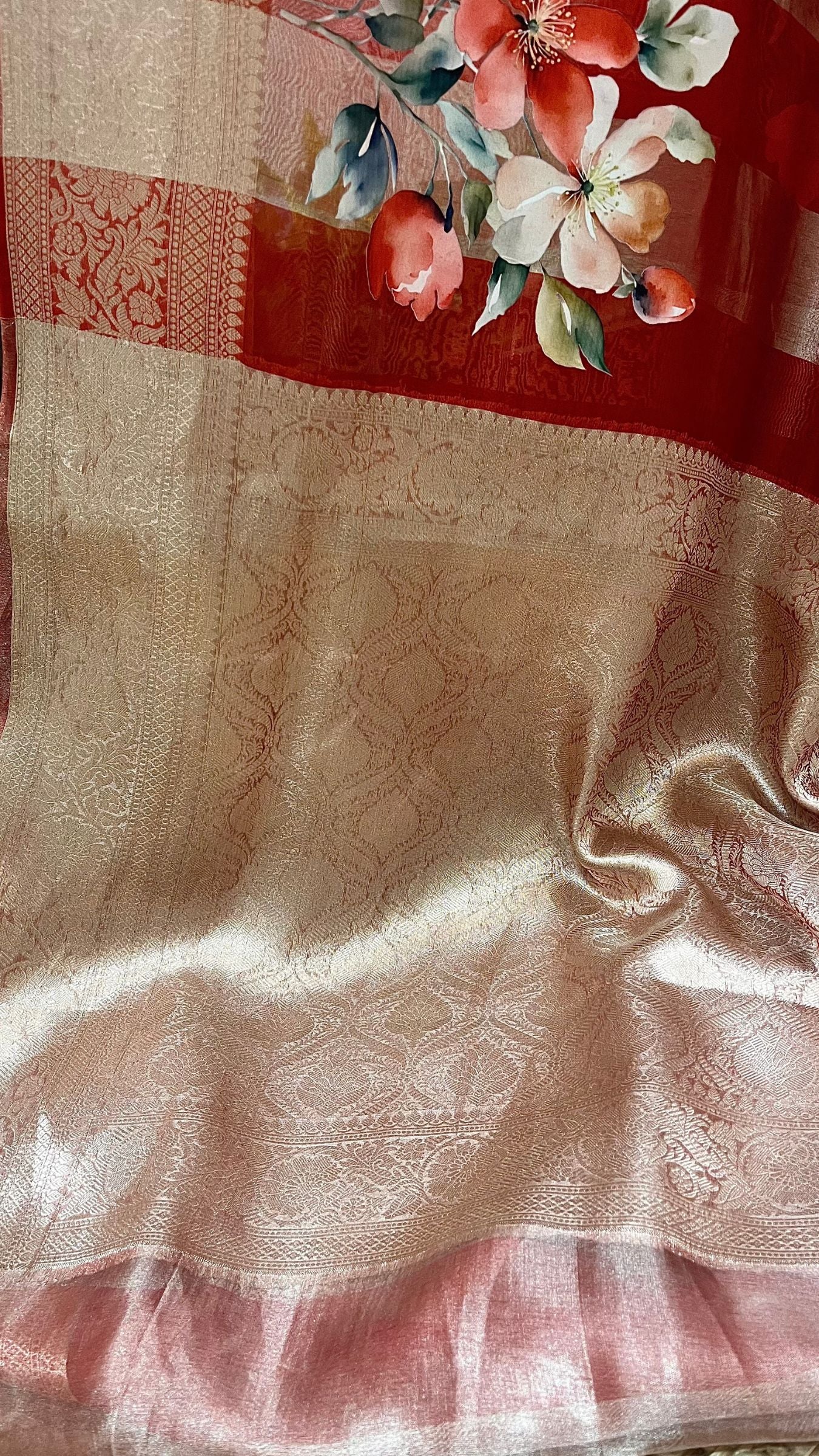 Pure Kora  Tissue Silk Banarasi Saree - with Digital Print