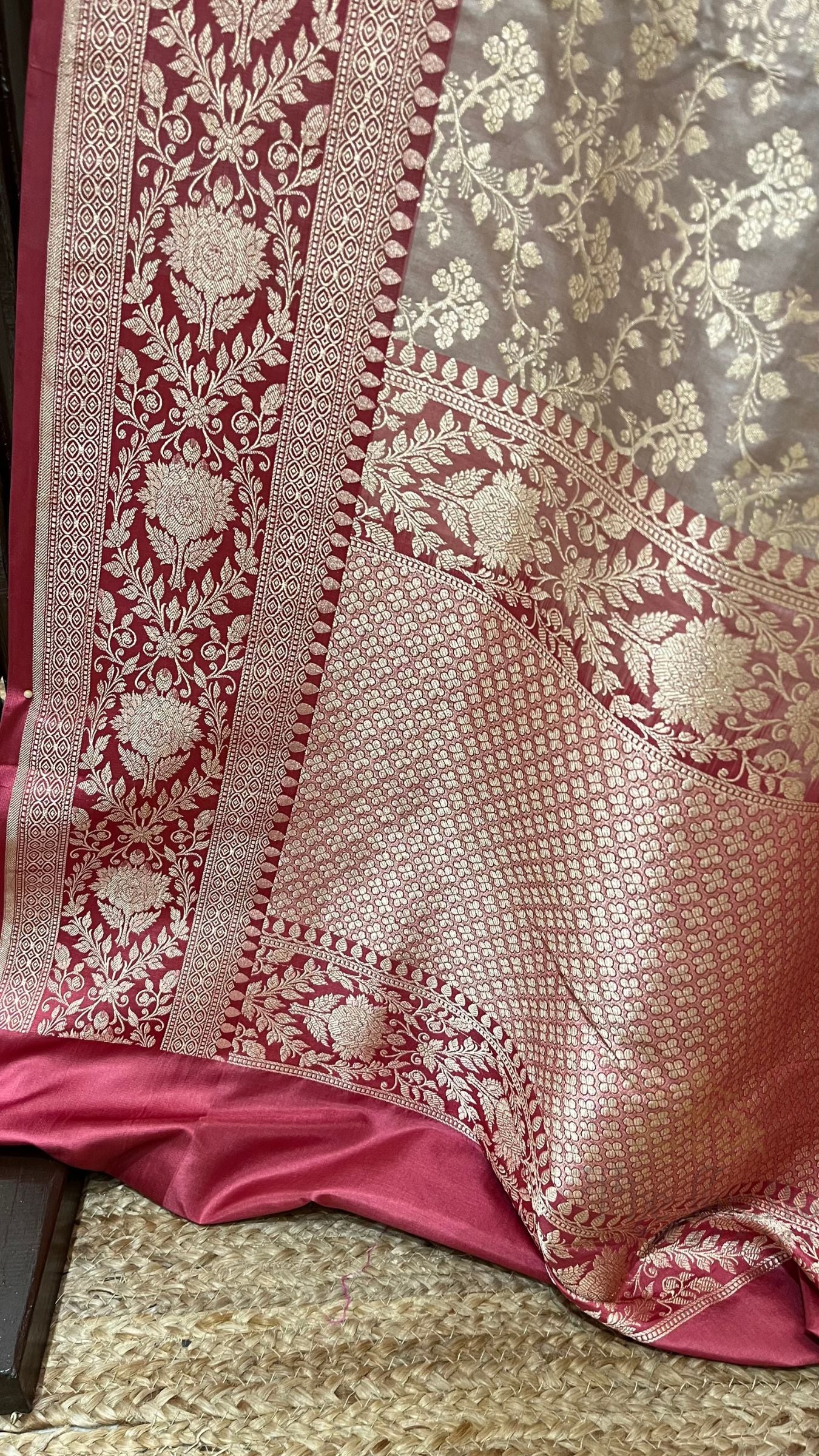Pure Katan Silk Handloom Banarasi Saree - Jaal Work with Satin Border