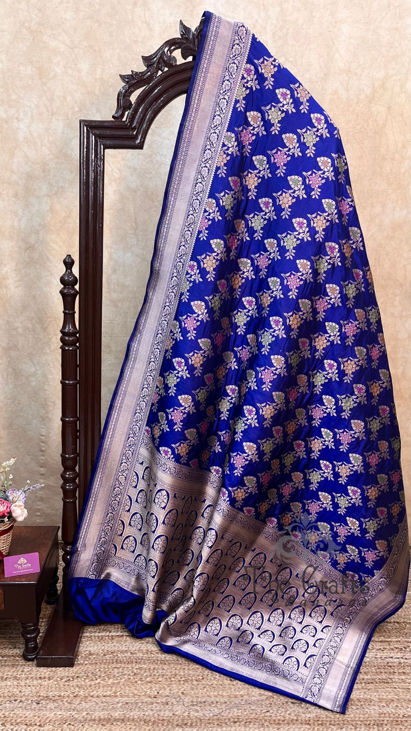 Pure Katan Silk Handloom Banarasi Saree - Jaal With Meenakari