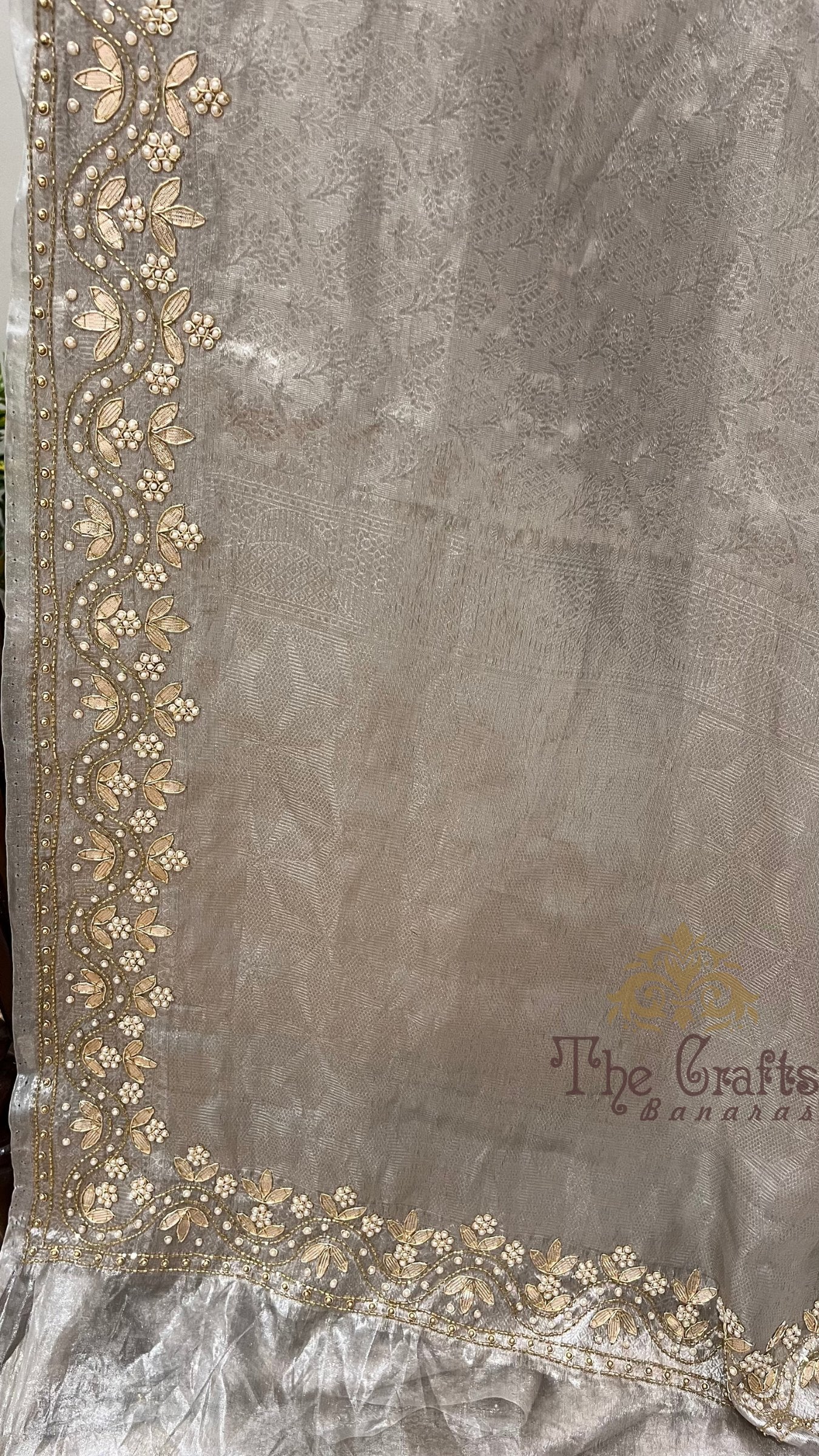 Pure Tissue Brocade Banarasi Saree - with Gota Patti, Cut Dana & Zardozi Handwork