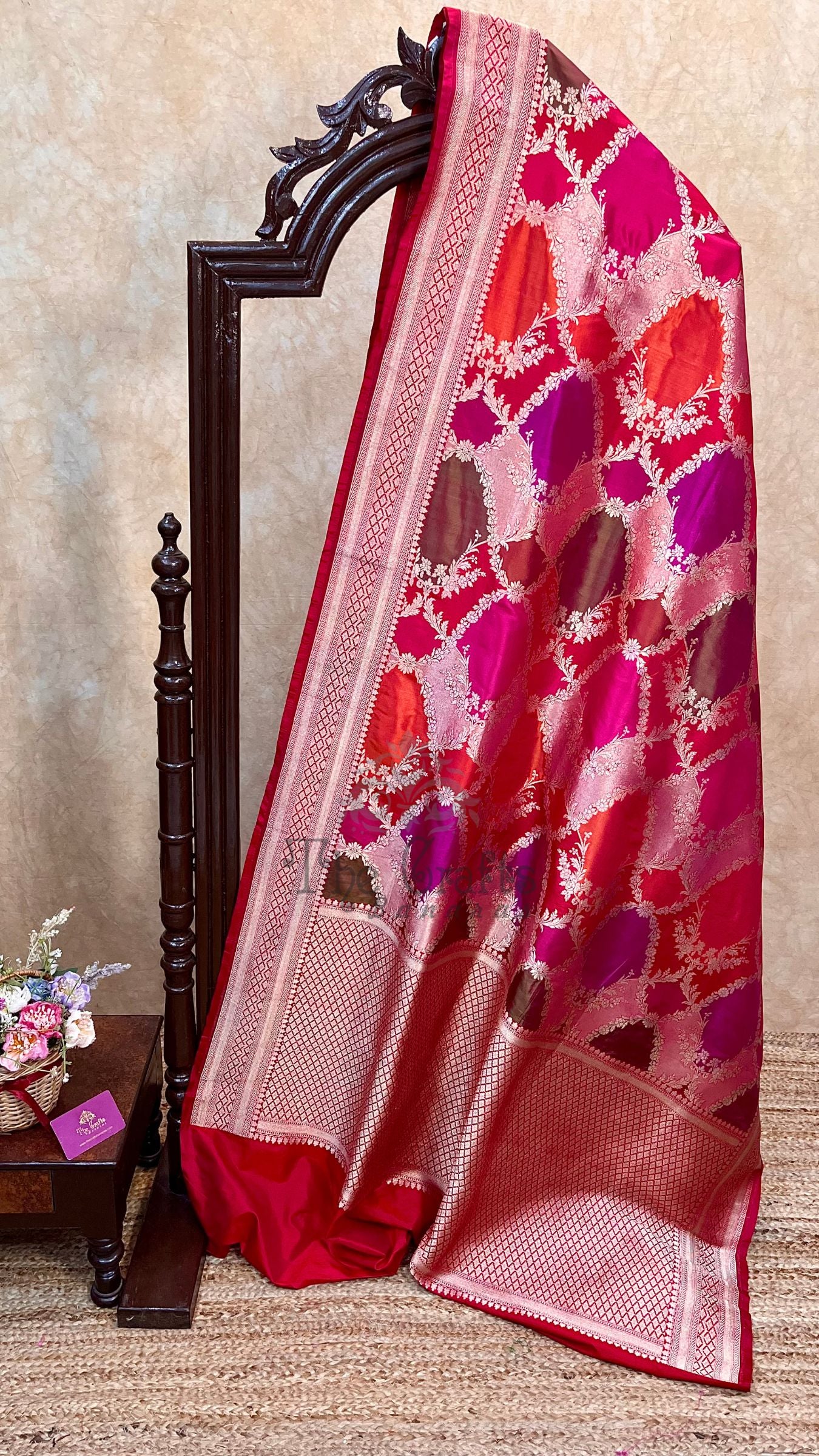 Rangkat Pure Katan Silk Handloom Banarasi Saree - All over Jaal work