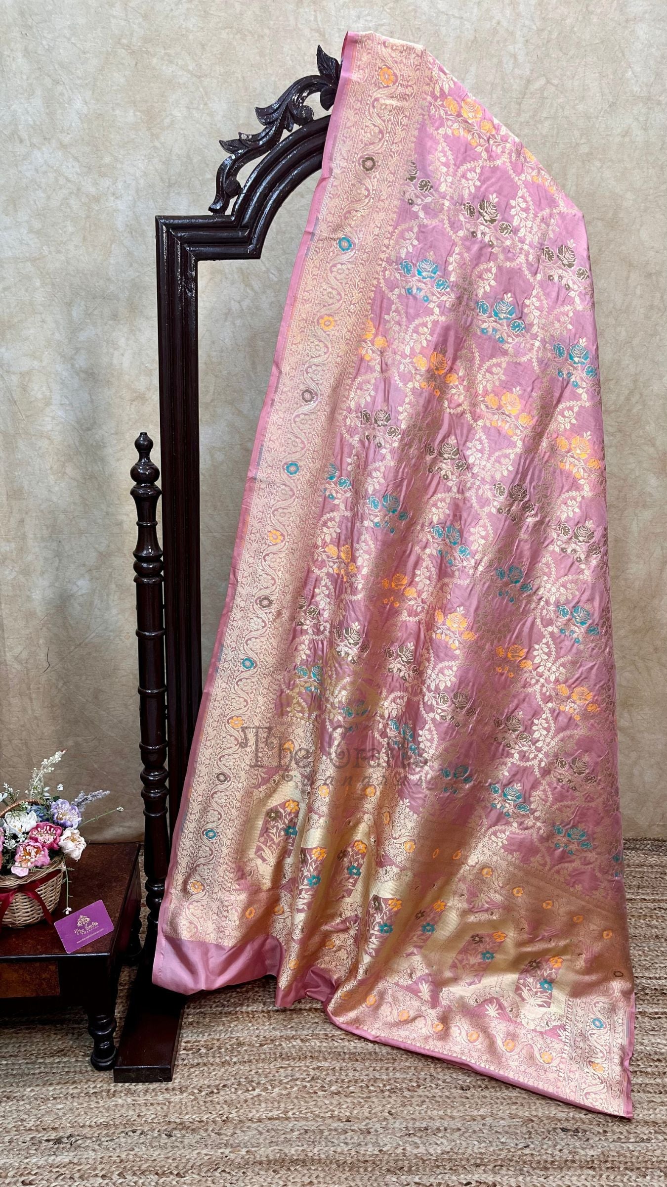 Pure Katan Silk Handloom Banarasi Saree - Jaal With Meenakari
